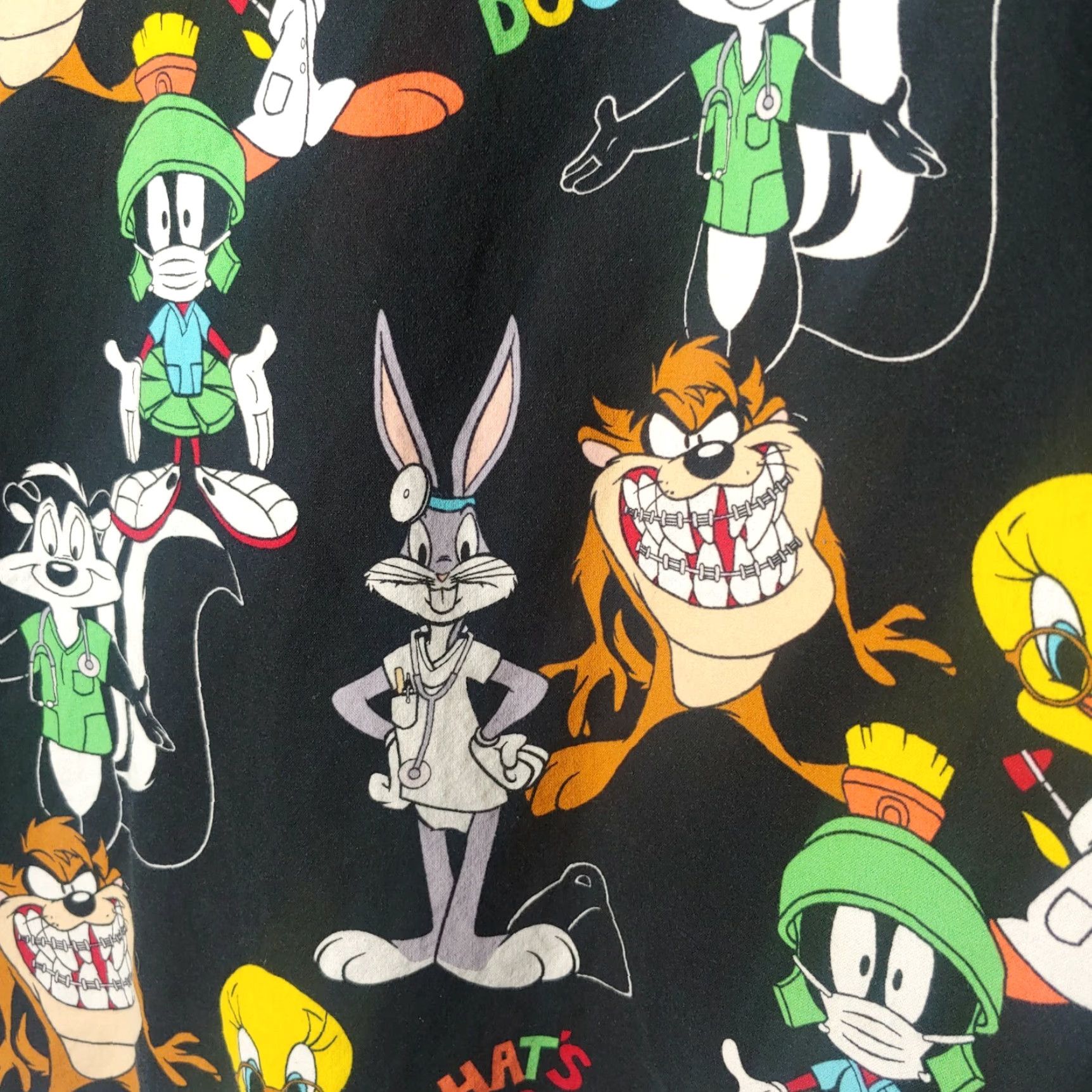 Vintage VINTAGE Looney Tunes Scrub Top - Women's L Orthodontist Dentist Black V-Neck Braces Smiles Shirt Size L / US 10 / IT 46 - 2 Thumbnail
