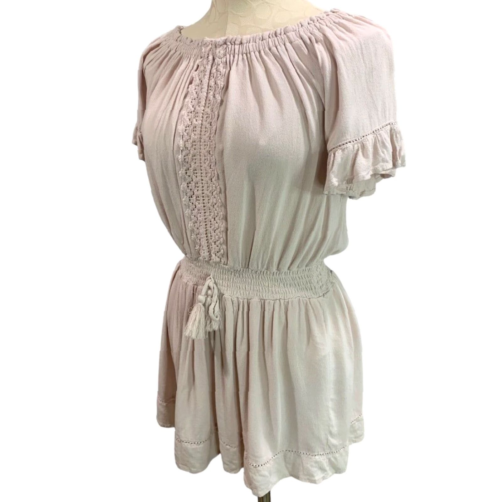 Pinko Ocean Drive Dress Women M Blush Pink Off Shoulder Boho Tunic Mini Size M / US 6-8 / IT 42-44 - 3 Thumbnail