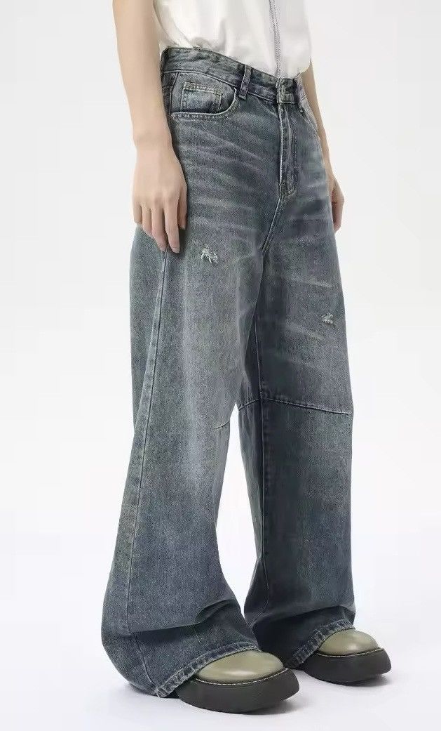 Jean × Vintage Distressed Washed Blue Straight Wide Leg Denim Size US 29 - 3 Thumbnail