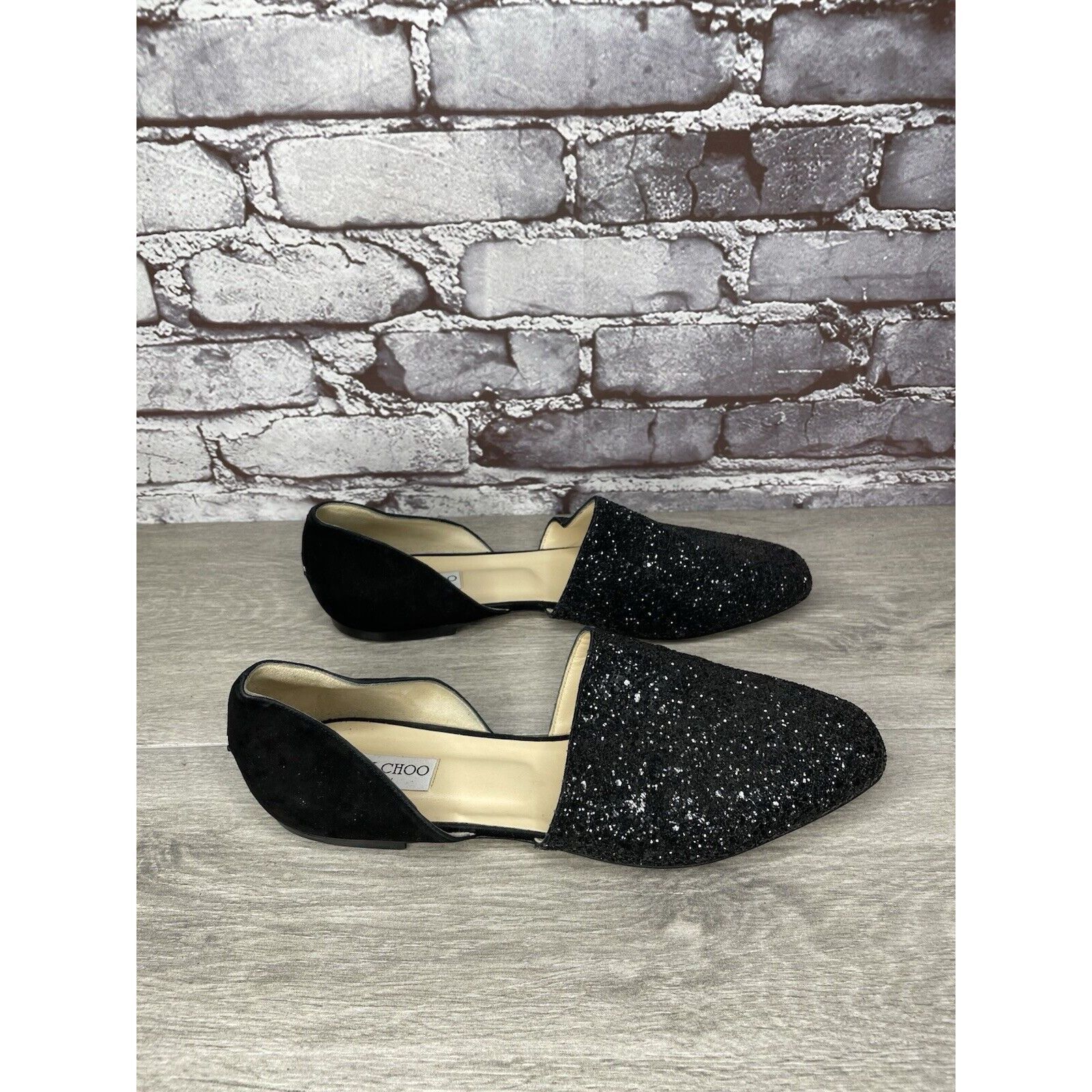 Jimmy Choo Jimmy Choo London Black Suede Leather Sparkle D’ Orsay Flats Size US 11 / IT 41 - 19 Thumbnail