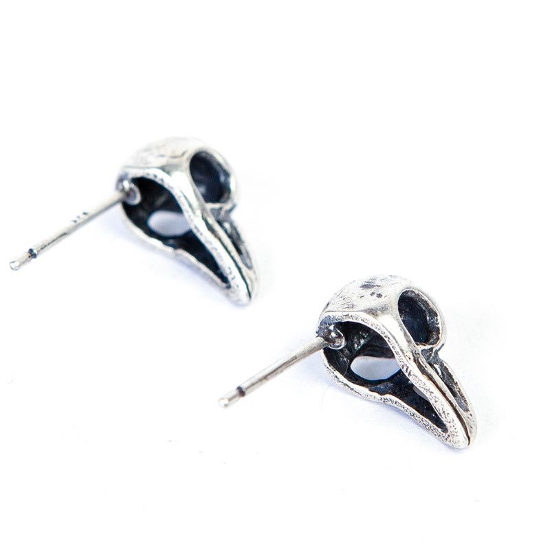 Sterling Silver Bird Skull Punk Earrings One Pairs Chrome Jewelry Size ONE SIZE - 6 Thumbnail