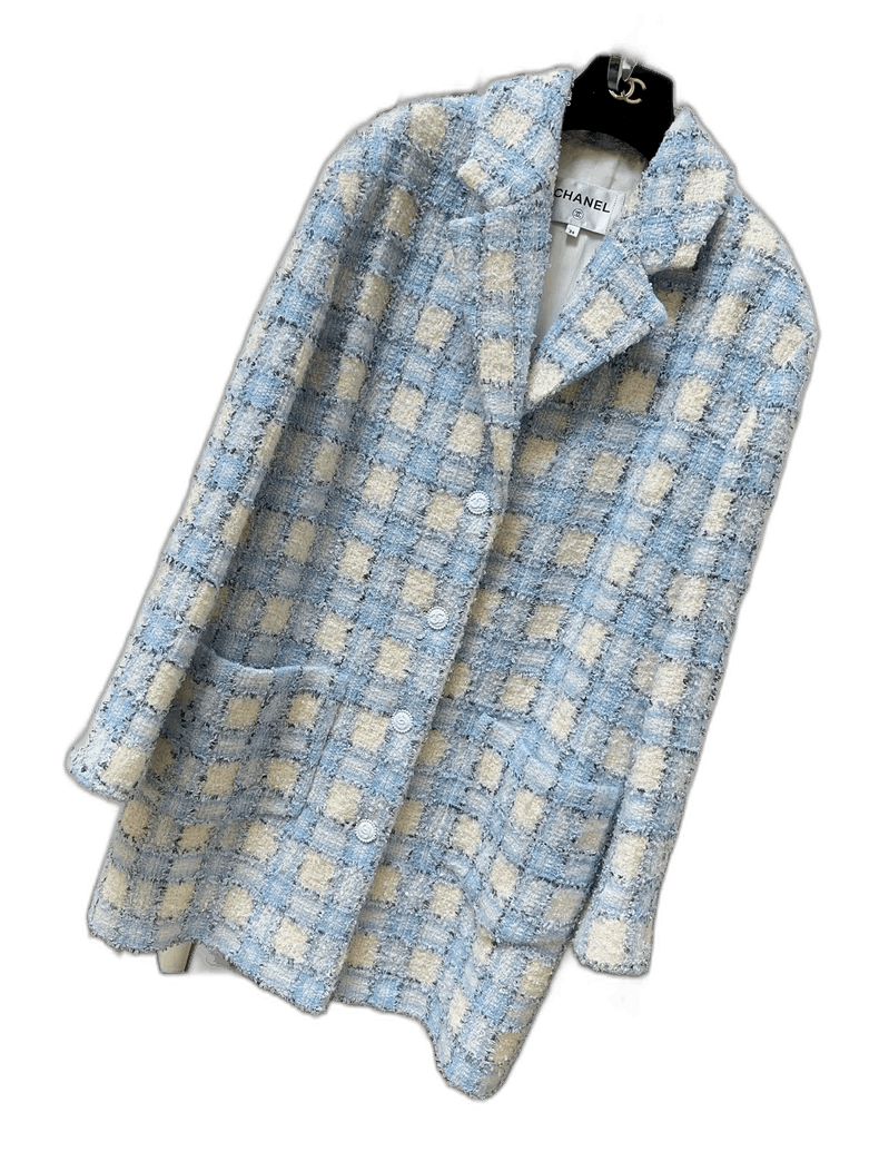 Chanel Chanel 22B Blue White Tweed Jacket Size M / US 6-8 / IT 42-44 - 1 Thumbnail