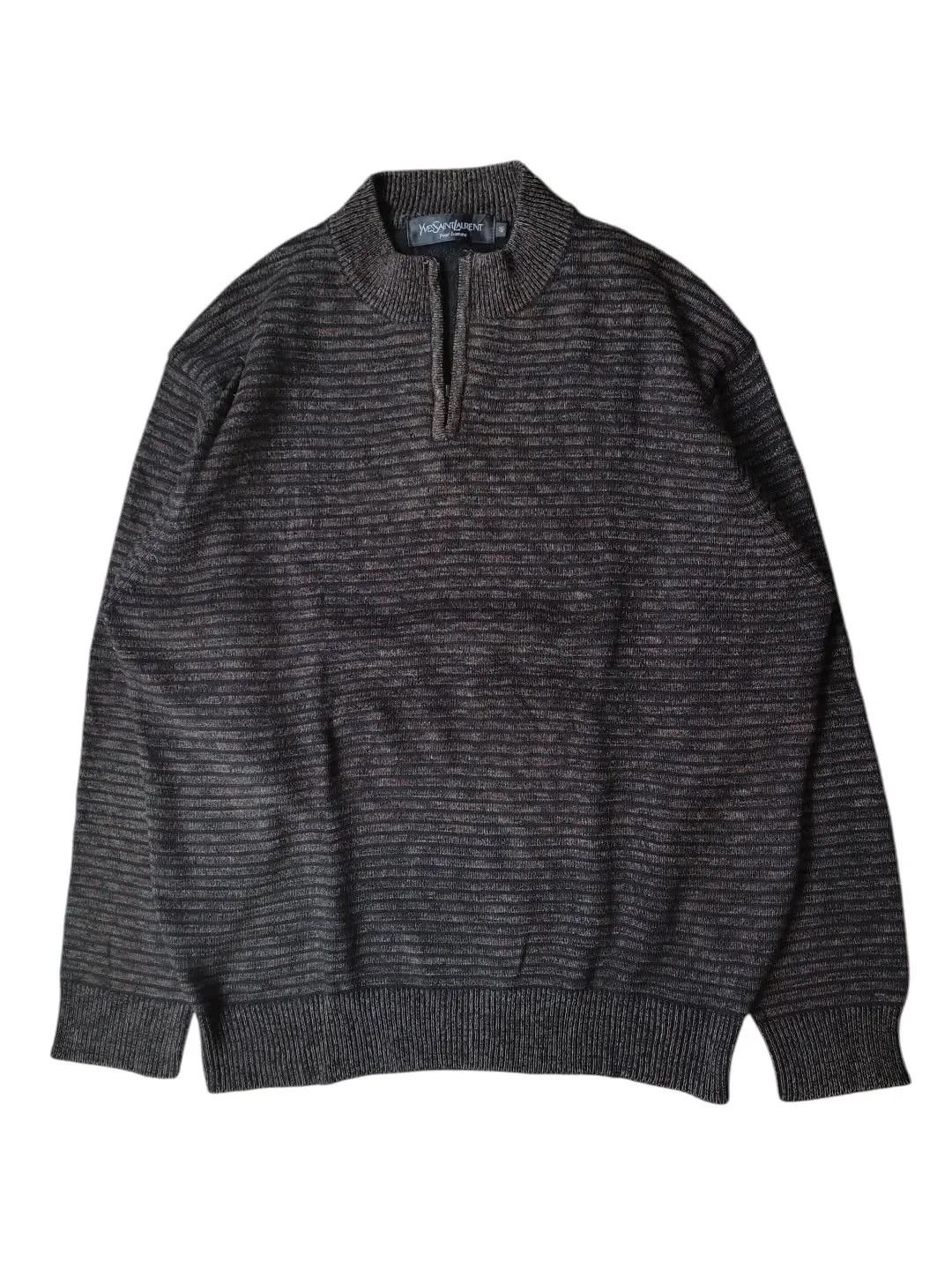 Yves Saint Laurent Vintage Grey YSL Sweater Knit 1/4 Quarter Zip Size US L / EU 52-54 / 3 - 1 Thumbnail