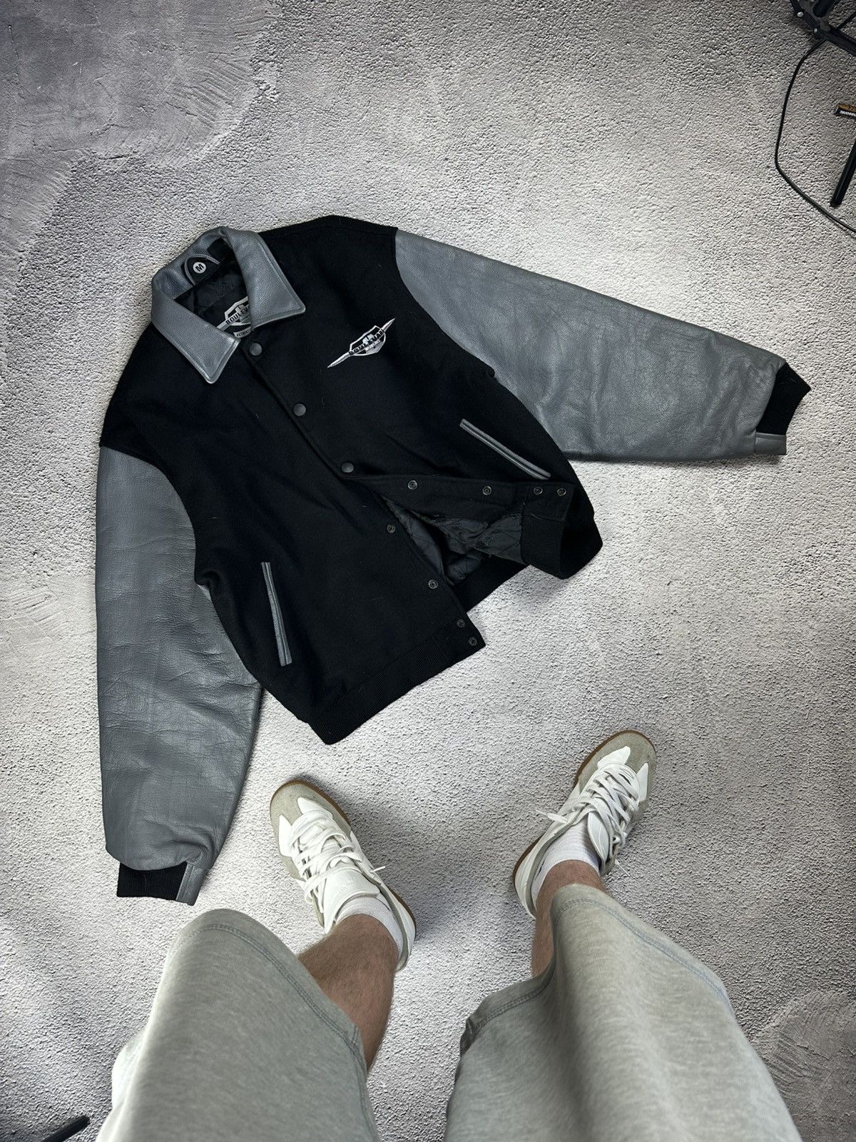 Suzuki Boulevard Varsity Wool Jacket Leather Sleeves Bombers
