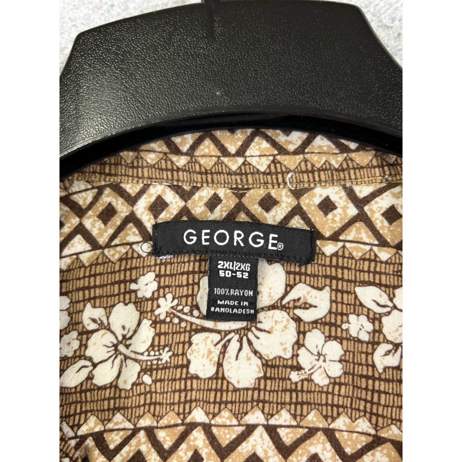 George VINTAGE George Shirt Adult 2XL Brown Floral Stripe 100% Rayon Hawaiian Pocket Button-Up Short Sleeve Mens Size US XXL / EU 58 / 5 - 7 Thumbnail