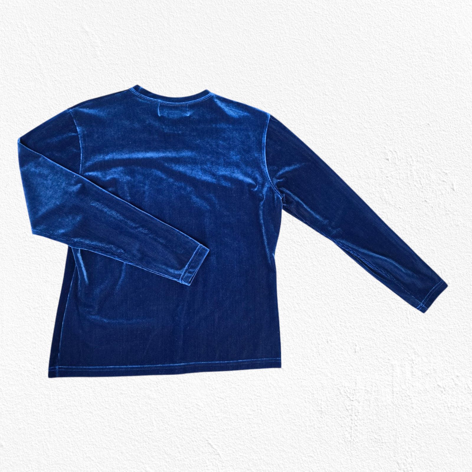 Evan Picone 1990s Evan Picone Blue Ribbed Velvet Y2K Glam Top Size Large Size L / US 10 / IT 46 - 6 Thumbnail