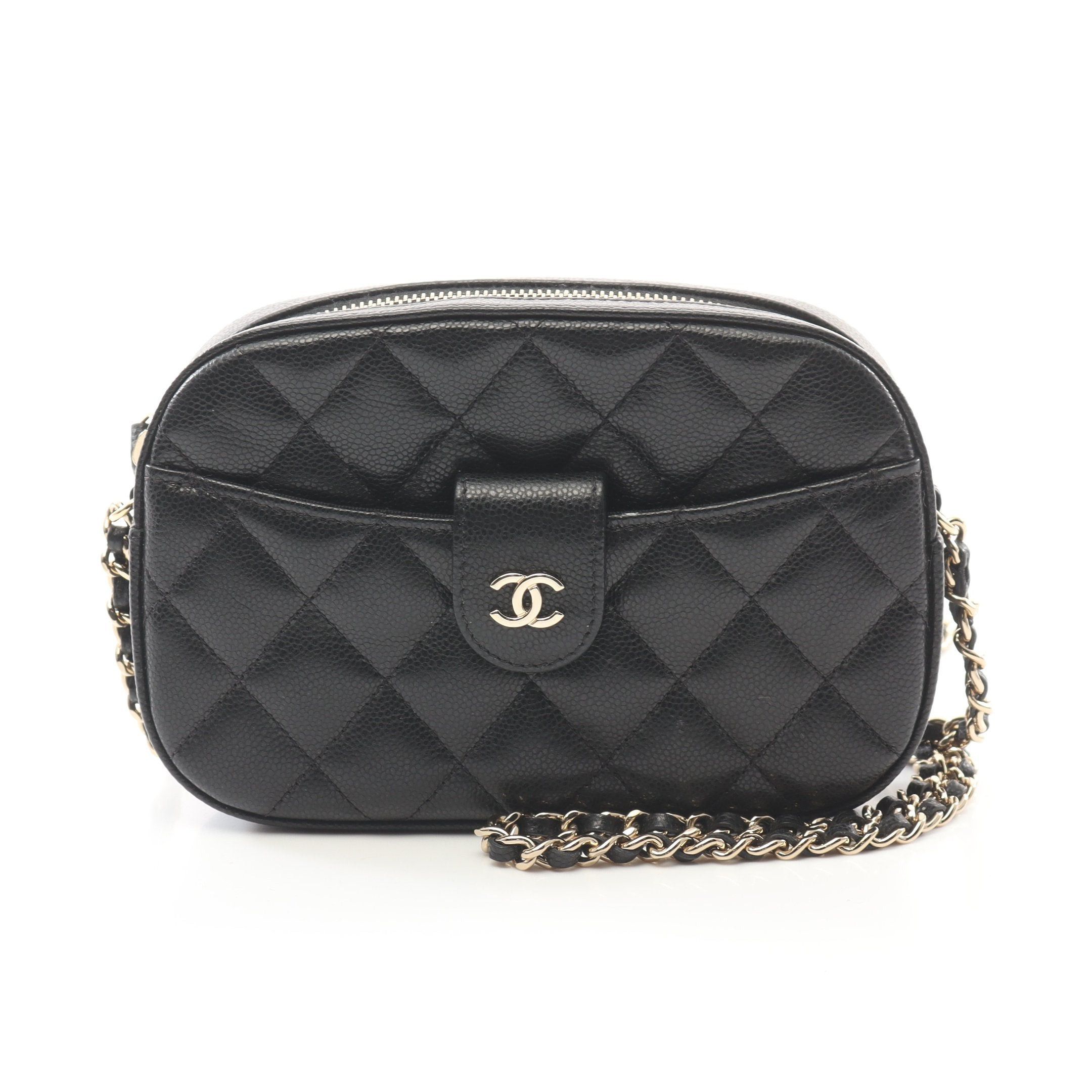 Chanel Matelasse Camera Bag Chain Shoulder Caviar Skin Black Gold Hardware, Women's