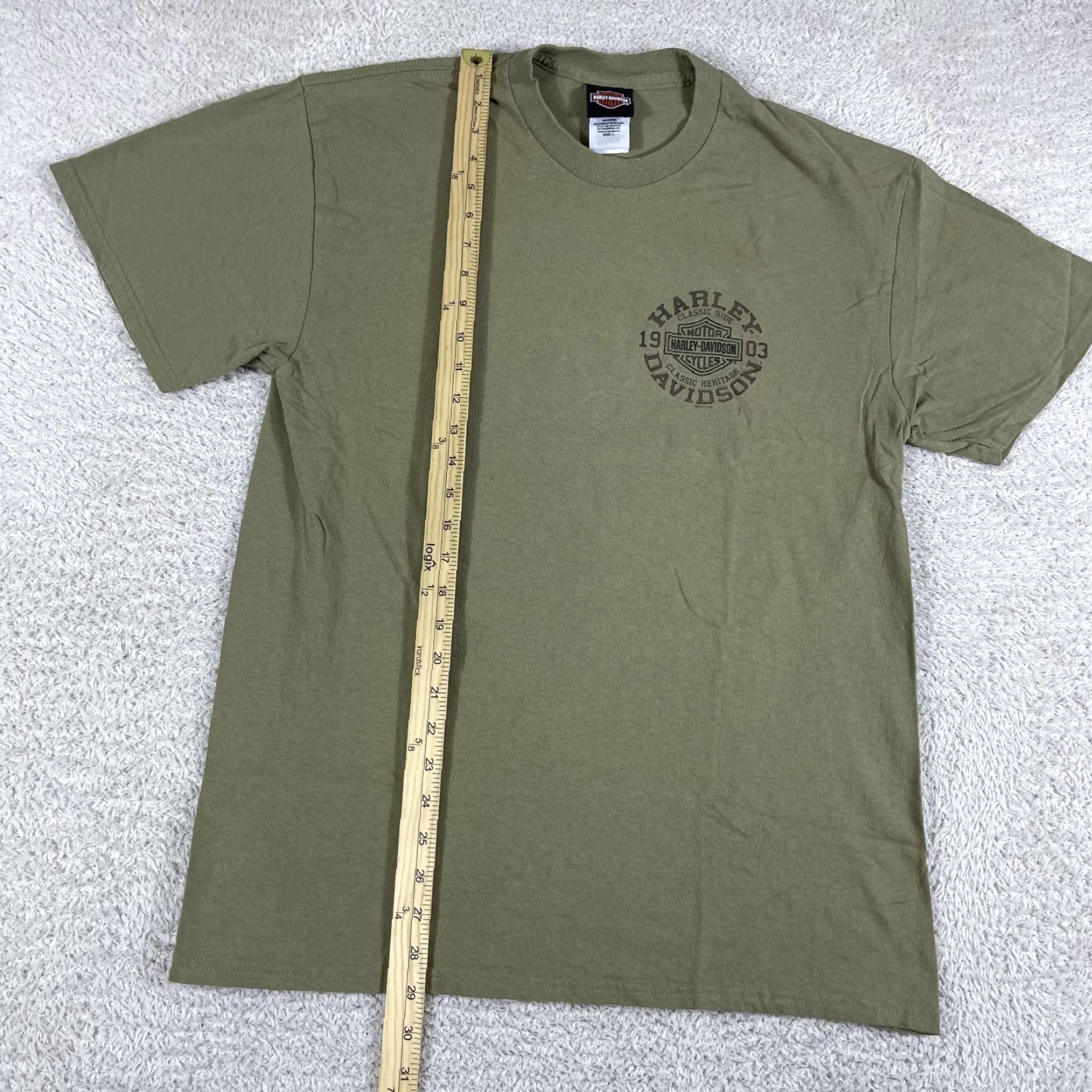 Harley Davidson Harley-Davidson T-Shirt Mens Large Olive Green Biker Y2K Savannah Grunge Skate Short Sleeve Crew Neck Cotton Graphic Print Size US L / EU 52-54 / 3 - 7 Thumbnail