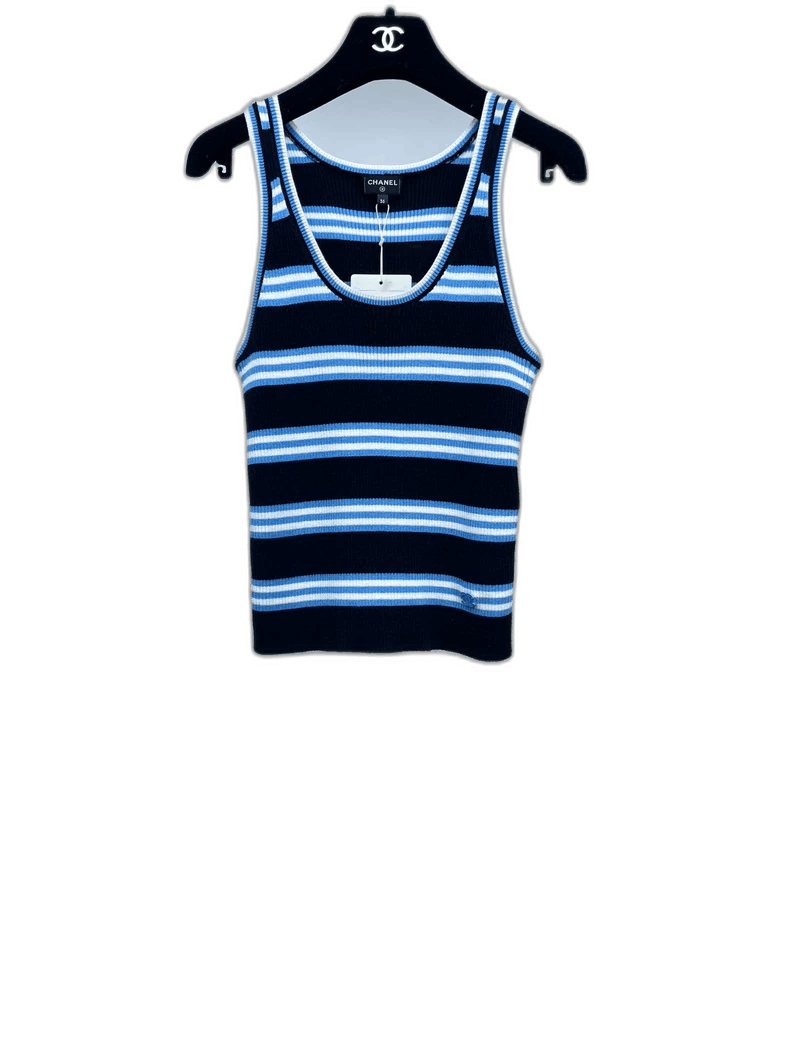 Chanel Chanel Blue Striped Knit Tank Top Size US S / EU 44-46 / 1 - 1 Thumbnail
