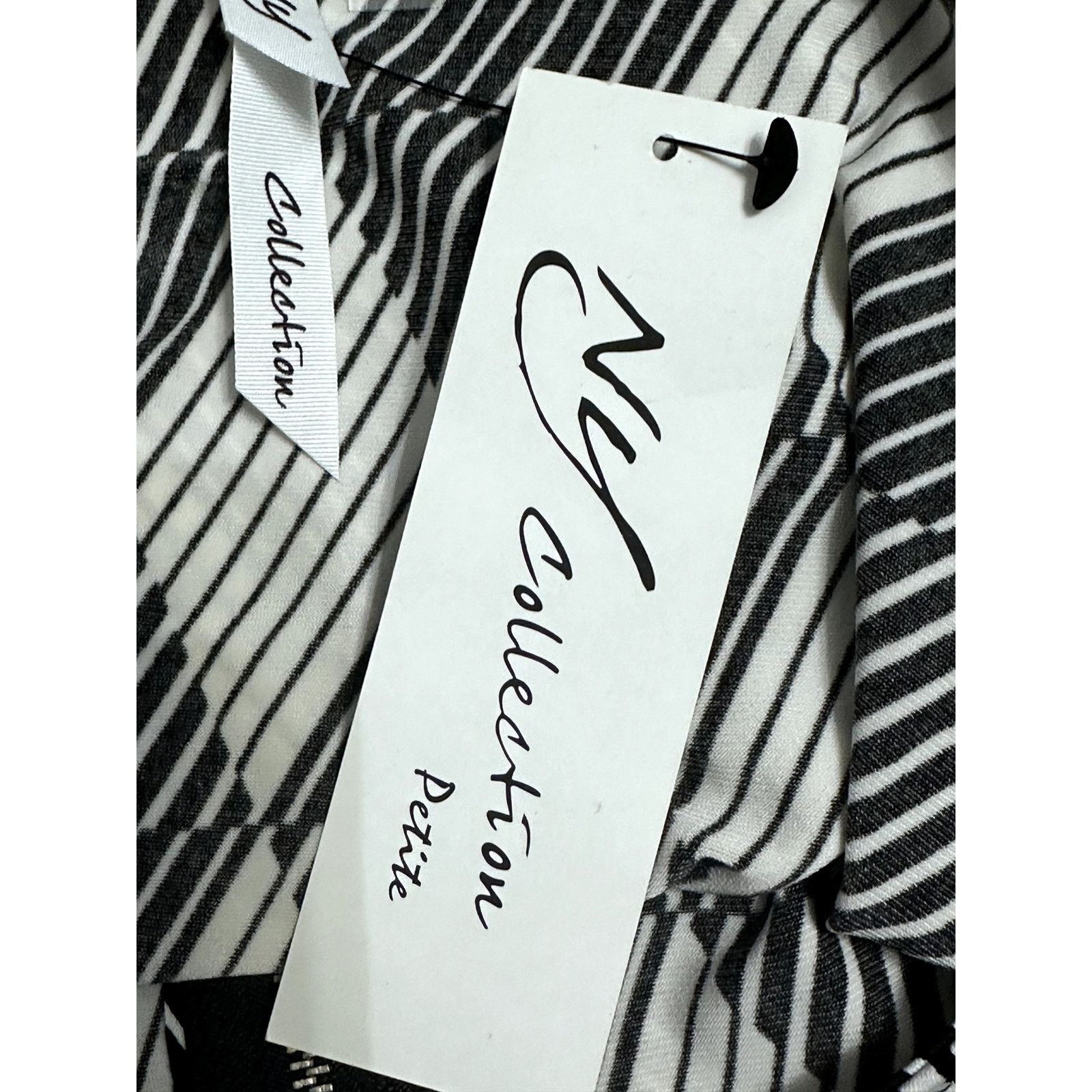 Other NY Collection Blouse Front Zip Geometric Black White W LP Size L / US 10 / IT 46 - 8 Thumbnail