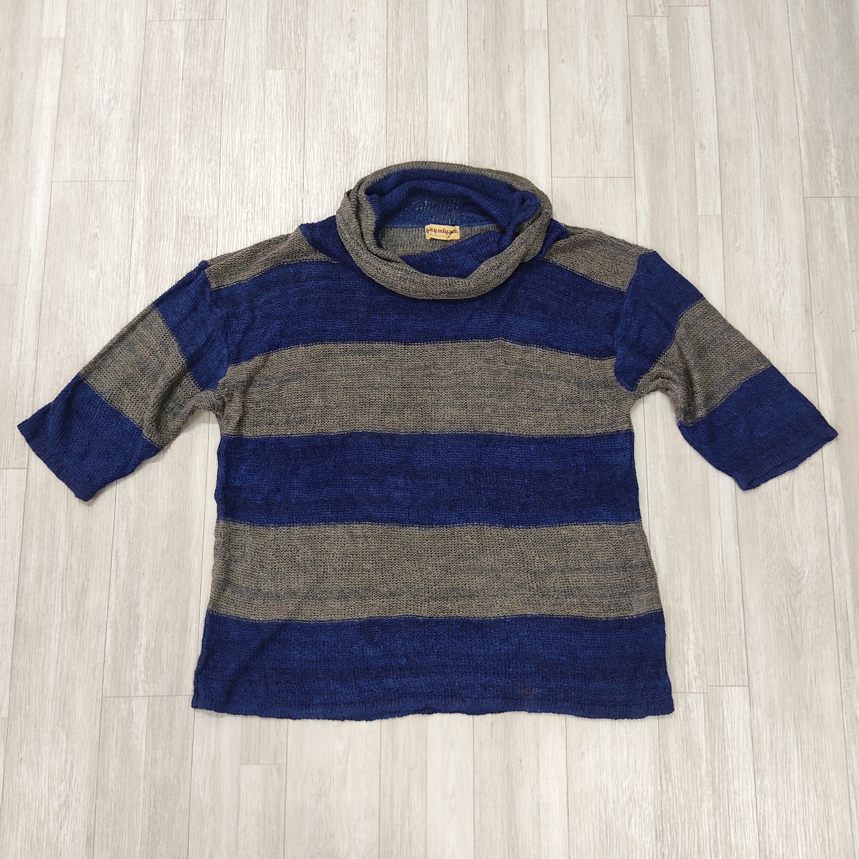 Issey Miyake Vintage 70s ISSEY MIYAKE Stripe Linen Knit Cowl Neck Jumper Size US M / EU 48-50 / 2 - 4 Thumbnail