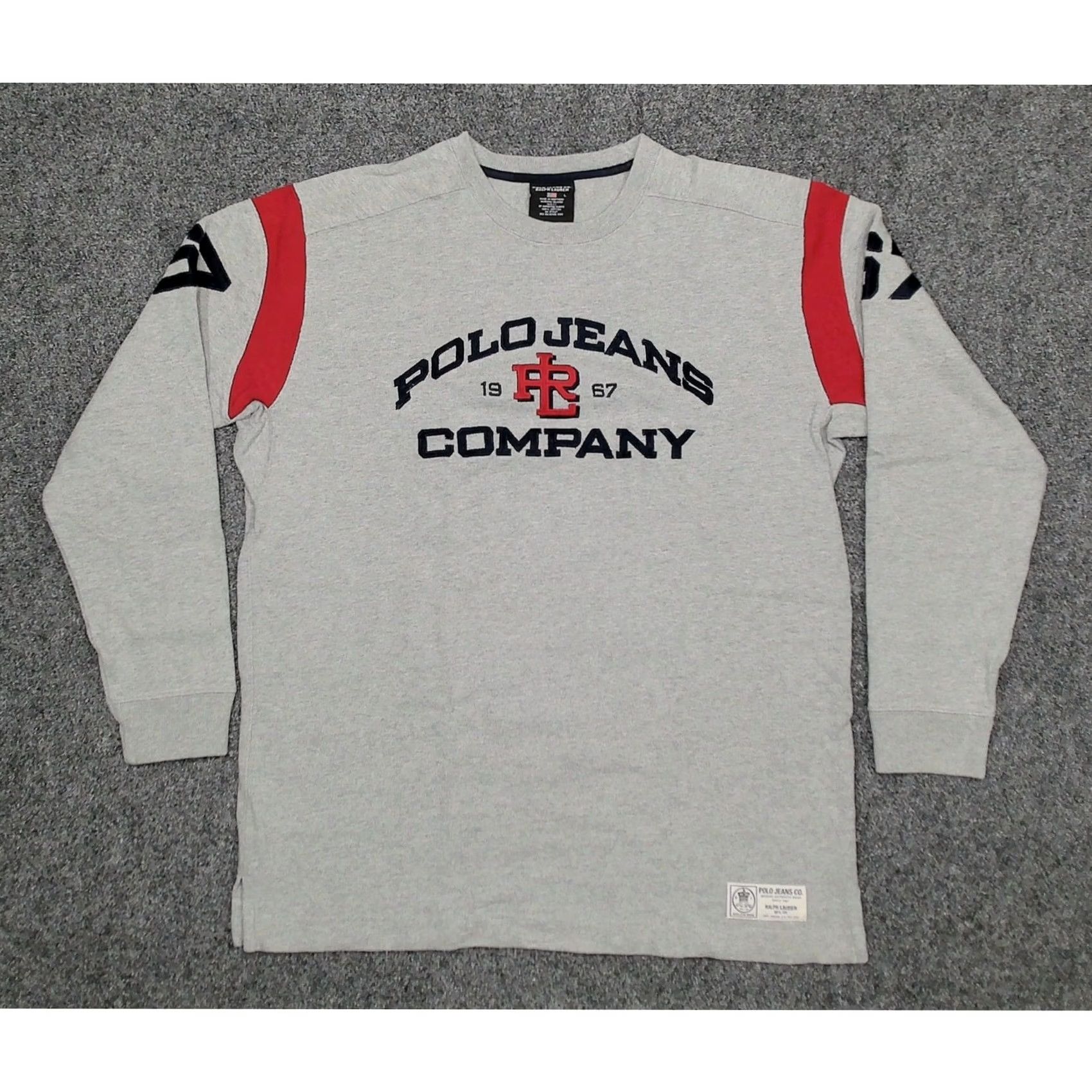 Ralph Lauren VINTAGE Polo Jeans Co. by Ralph Lauren 67 Thermal Sweater Mens XL Gray Y2K 90s Patch Logo Elbow Patch Crew Neck Long Sleeve Knit Size US XL / EU 56 / 4 - 3 Thumbnail