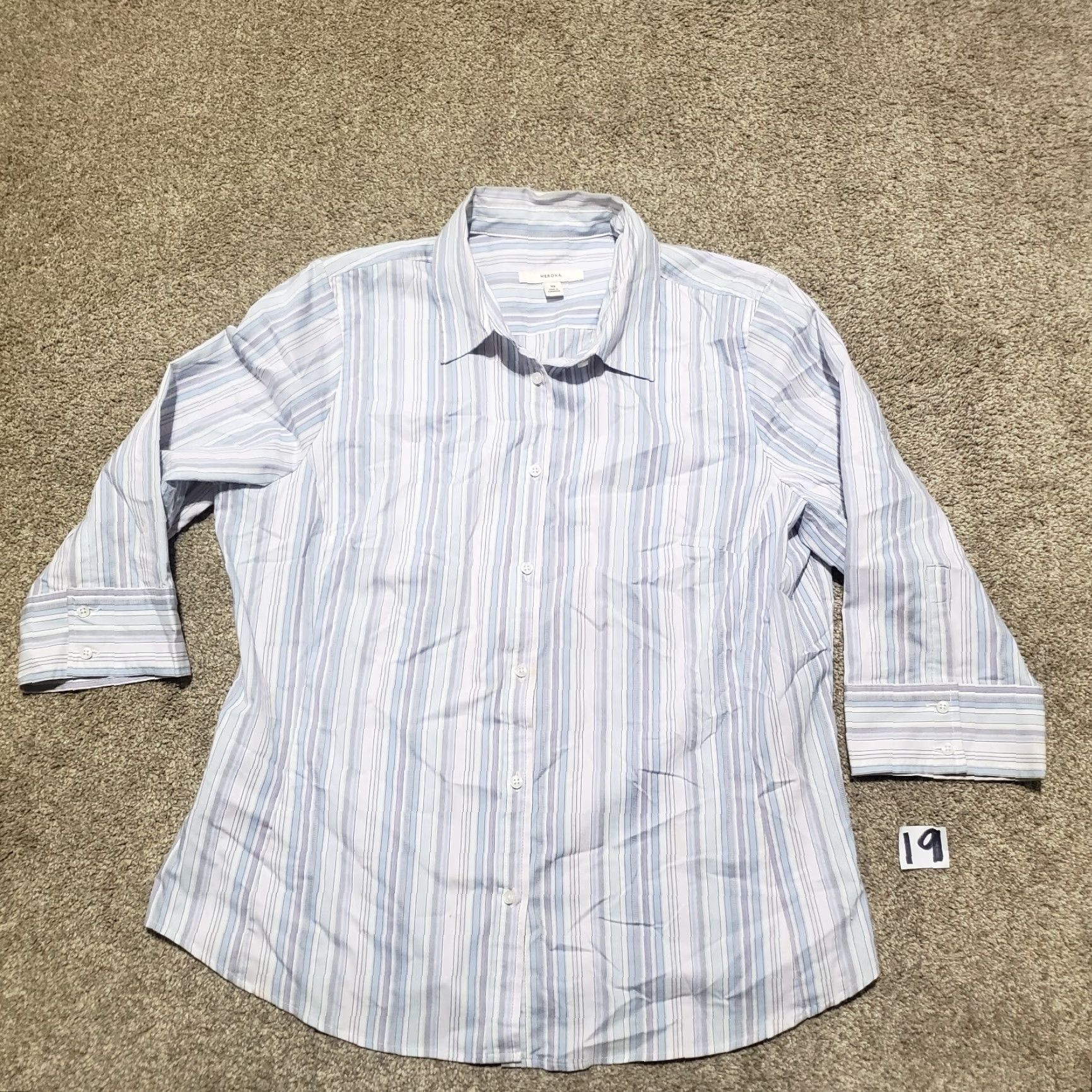 Merona Merona Shirt 3/4 Sleeve Button-Up Striped Top Women 18W Blue White Multicolor Casual Spring Summer Size XXL / US 16-18 / IT 52-54 - 2 Thumbnail
