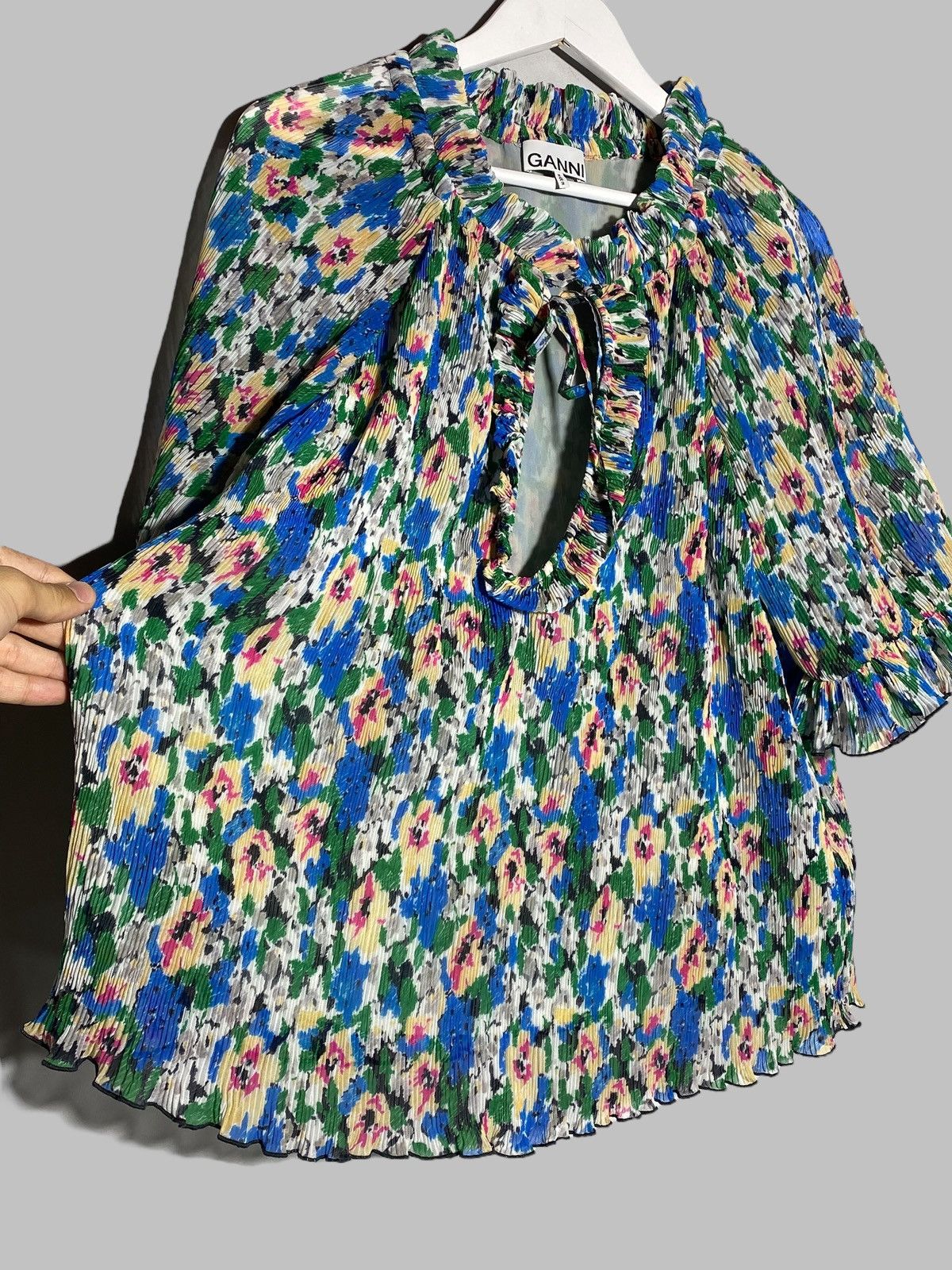 Ganni 🔥 GANNI FLORAL BLOUSE RIBBED BREATHABLE Y2K PARIS AESTHETIC Size XS / US 0-2 / IT 36-38 - 4 Thumbnail