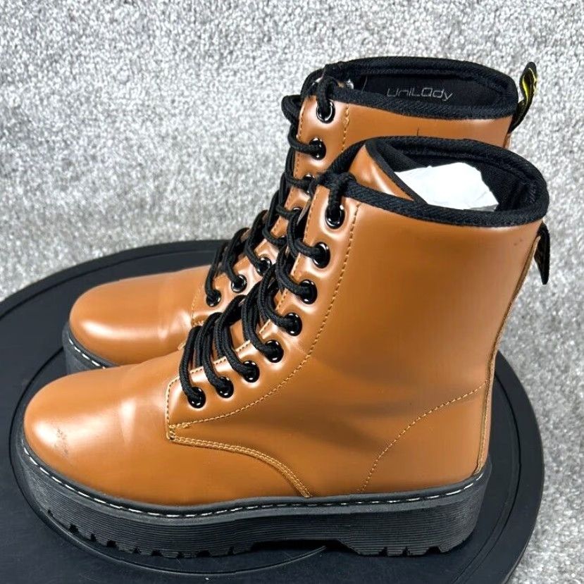 Vintage Unilady Boots Womens Size 6.5 Soft Toe Combat Brown Leather Platform Ankle Boots Size US 7 / IT 37 - 3 Thumbnail