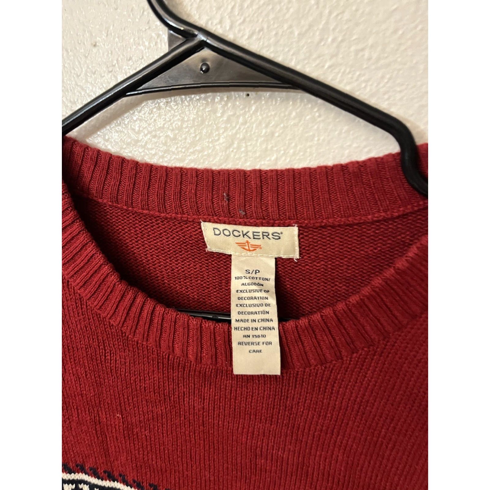 Dockers VINTAGE DOCKERS Christmas Sweater Shirt Mens Small Red Cotton Geometric Knit Crew Neck Pullover Holiday Christmas 70s 80s Size US S / EU 44-46 / 1 - 2 Thumbnail
