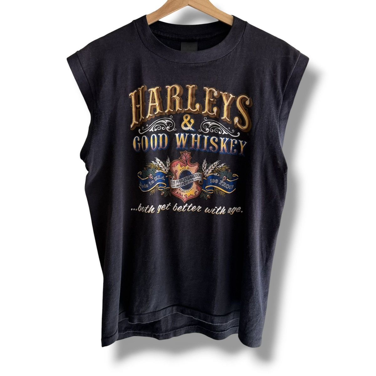 Harley Davidson Vintage 80s Harley Davidson 3D Emblem Whiskey Sleeveless Tee Size US M / EU 48-50 / 2 - 1 Thumbnail