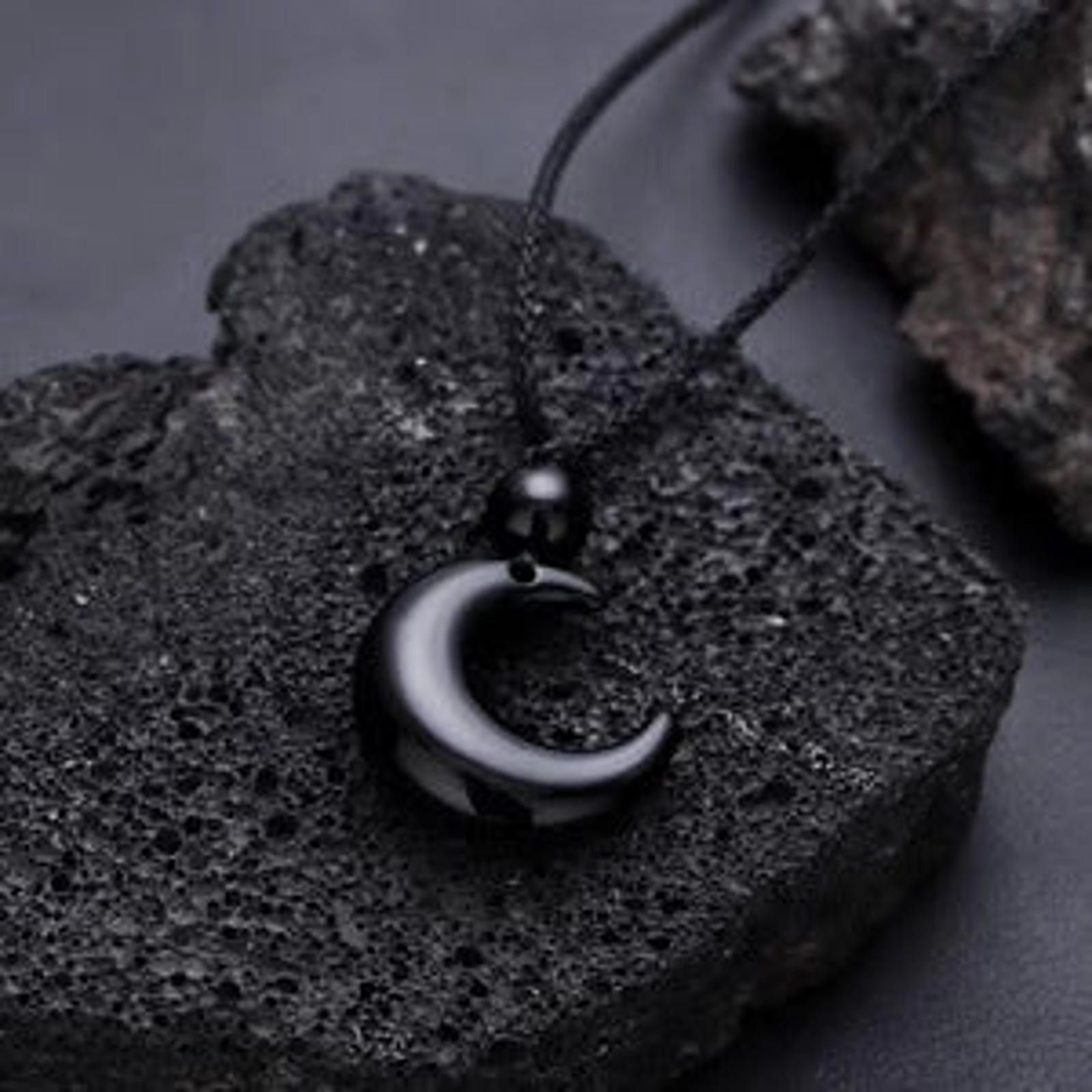 Jewelry Black Crescent Moon Pendant Necklace, Adjustable Cord Size ONE SIZE - 6 Thumbnail