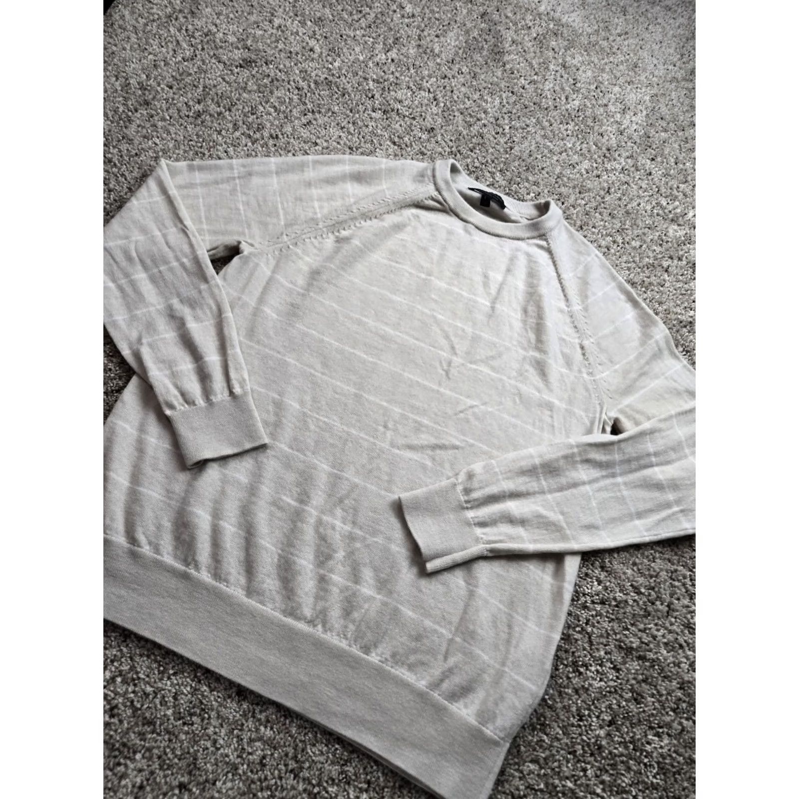Banana Republic Banana Republic Sweater Large Beige Striped Merino Wool Long Sleeve Crew Neck Mens Pullover Size US L / EU 52-54 / 3 - 2 Thumbnail