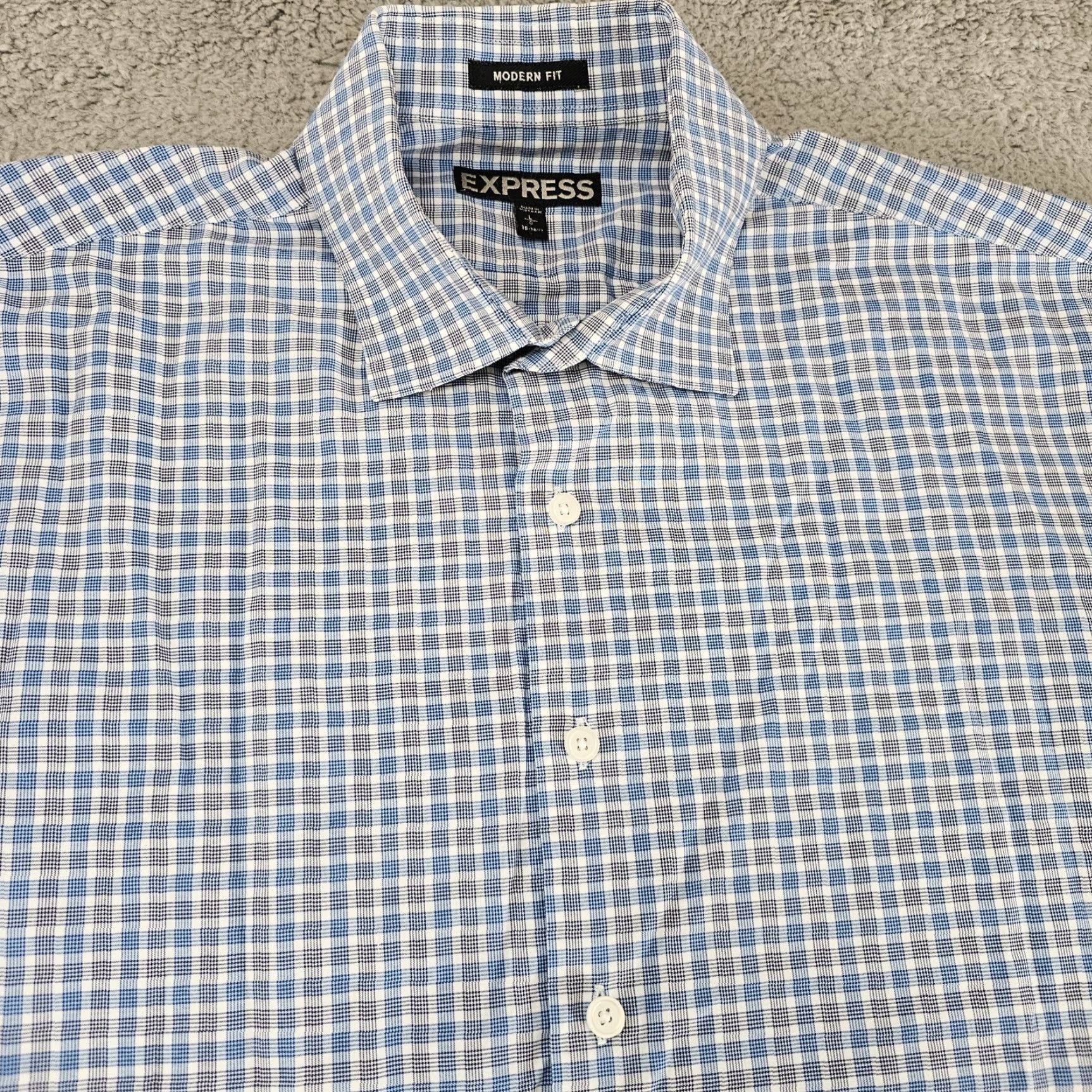 Express Express Shirt Mens Large Blue Check Button-Up Long Sleeve Size US L / EU 52-54 / 3 - 2 Thumbnail