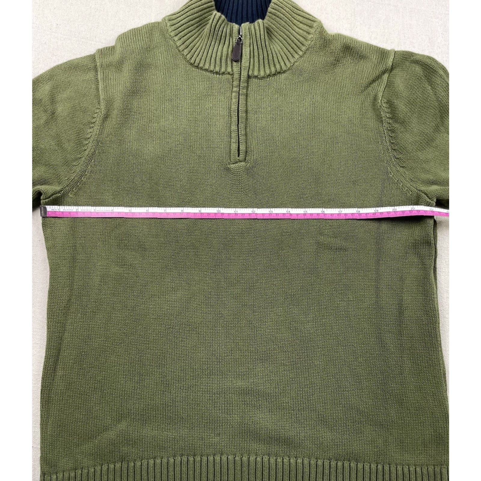 Olive LL Bean Mens L 1/4 Zip Knit Pullover Jacket Sweat Sweat Jacket Mock Neck Olive Green Casual Outdoor Hiking Walking Mens Size L Size US L / EU 52-54 / 3 - 4 Thumbnail