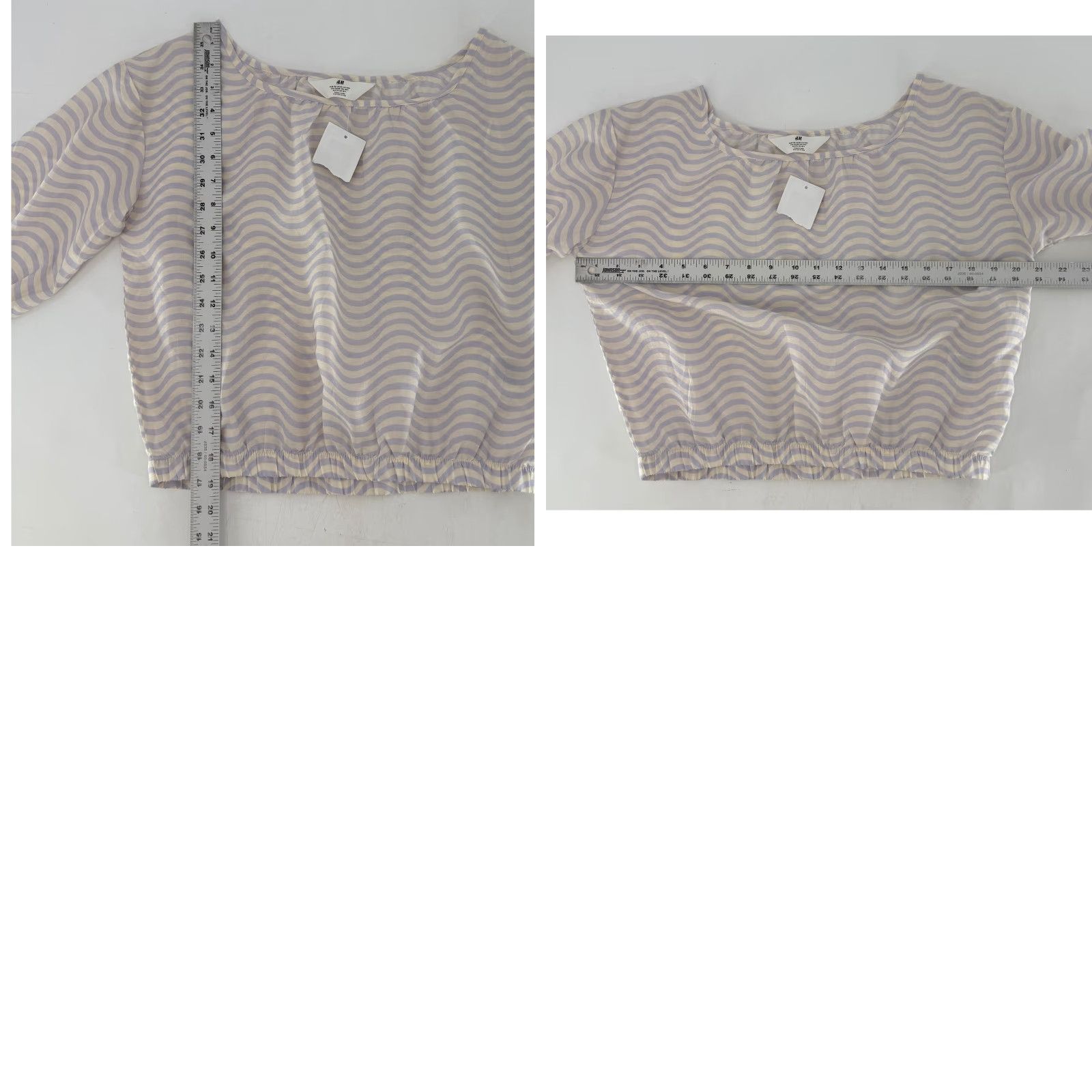H&M NWT H&M Wave Pattern Top Size 14Y+ Beige and Lilac Cropped Blouse Boho Shirt WomensLam Size XL / US 12-14 / IT 48-50 - 8 Thumbnail