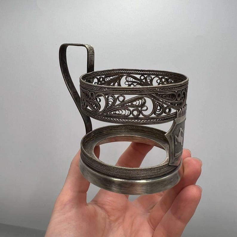 Vintage Vintage Soviet Glass Tea Cup Holder Silver Plated Signed Size ONE SIZE - 2 Thumbnail