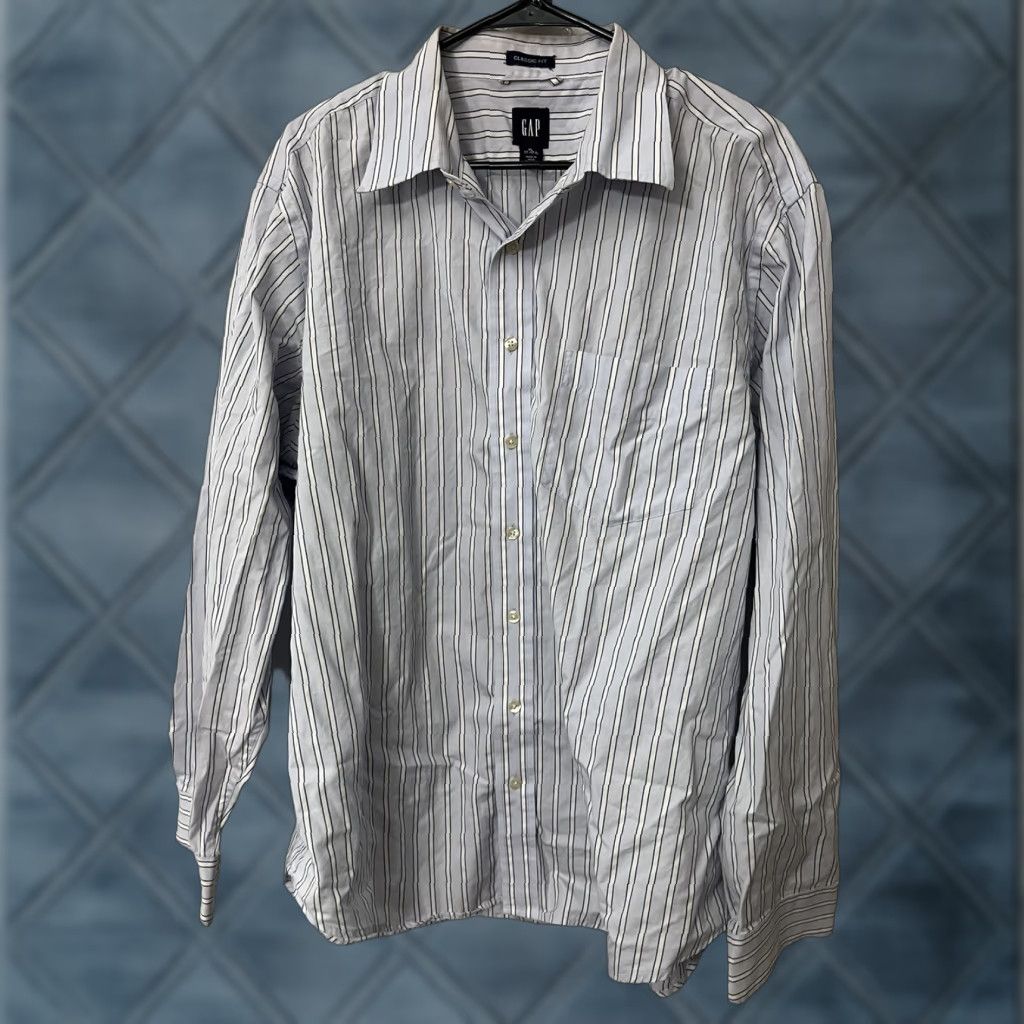 Gap Gap Shirt XL Blue Striped 100% Classic Cotton Fit Button-Down Long Sleeve Mens Size US XL / EU 56 / 4 - 1 Thumbnail