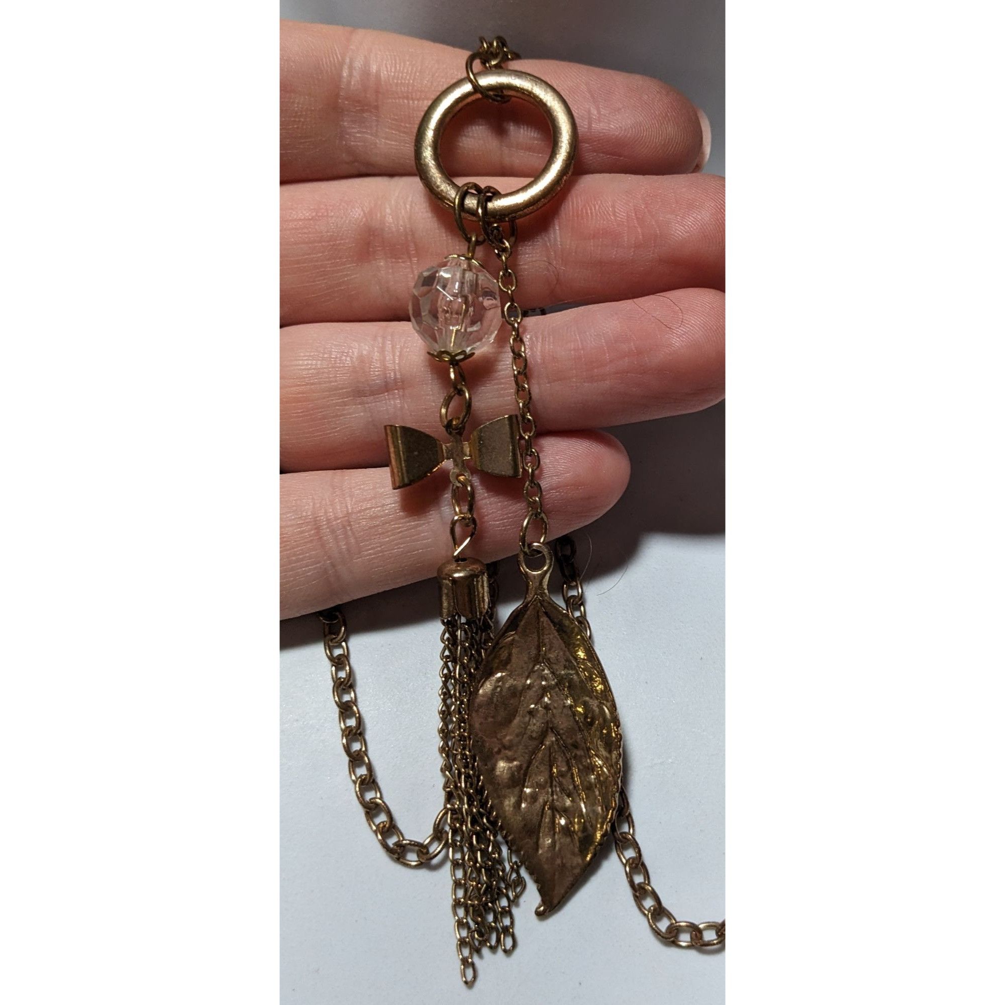 Other Gold Coquette Bow And Leaf Tassel Necklace Size ONE SIZE - 7 Thumbnail