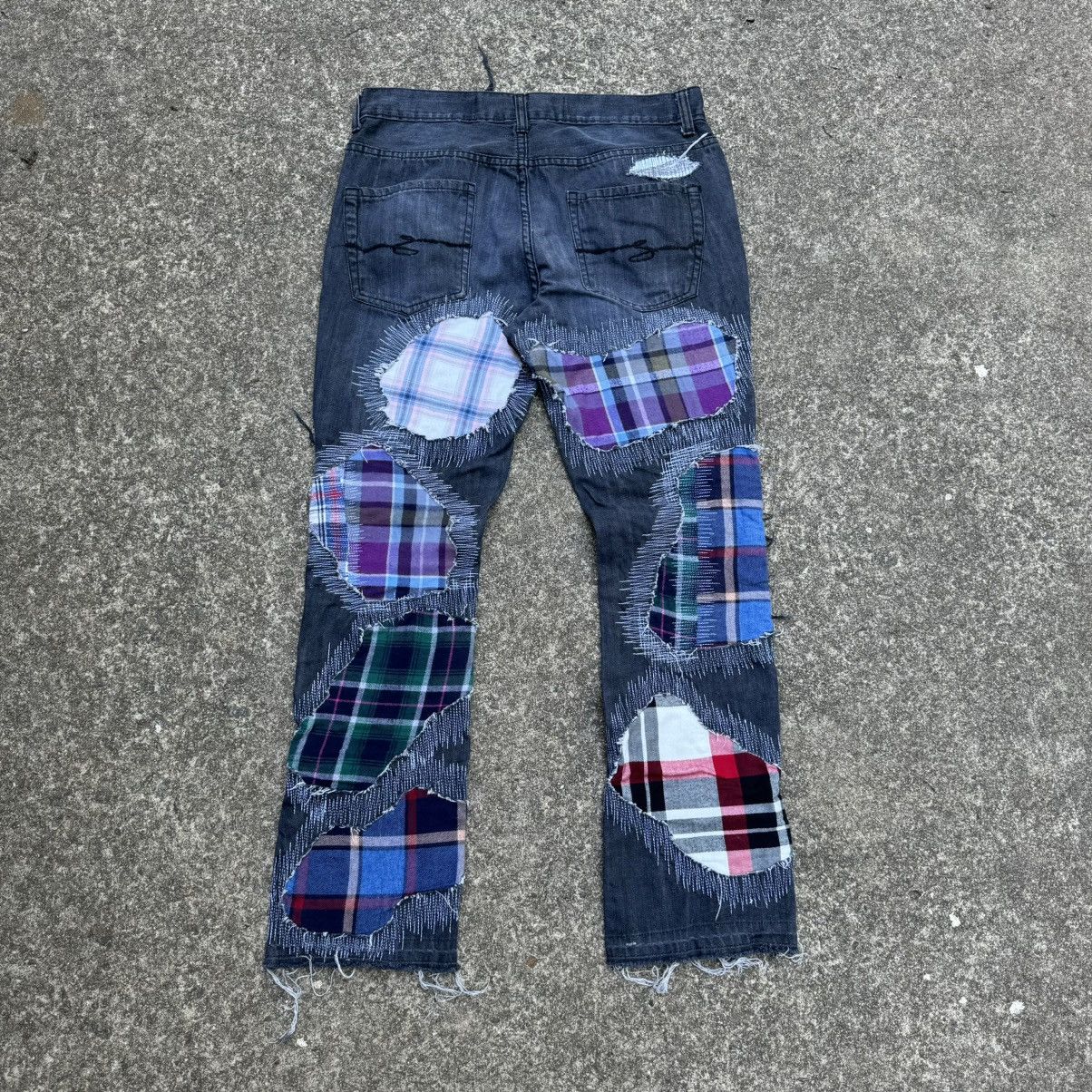 Japanese Brand Grey Distressed Tartan Jeans Size US 32 / EU 48 - 3 Thumbnail