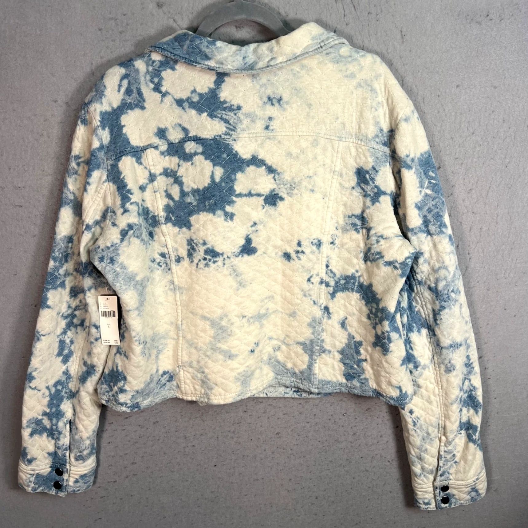 Vintage Marrakech Womens L Tie-Dye Quilted Moto Jacket Blue White Cotton-Linen Blend Shirt Size L / US 10 / IT 46 - 2 Thumbnail