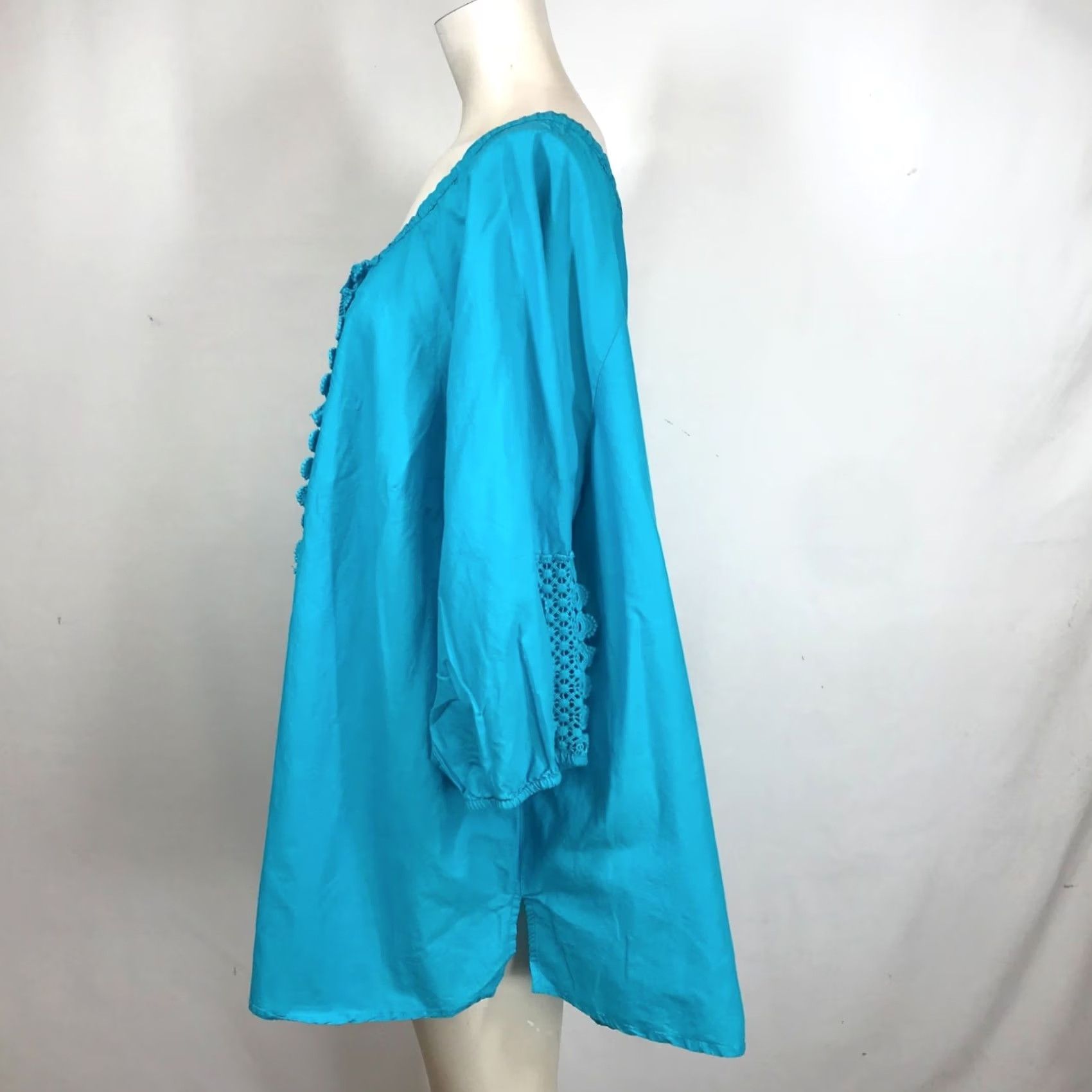 Vintage CATHERINES WOMEN'S 1X BLUE 3/4 SLEEVE V NECK COTTON TOP LACE DETAIL Size XL / US 12-14 / IT 48-50 - 6 Thumbnail