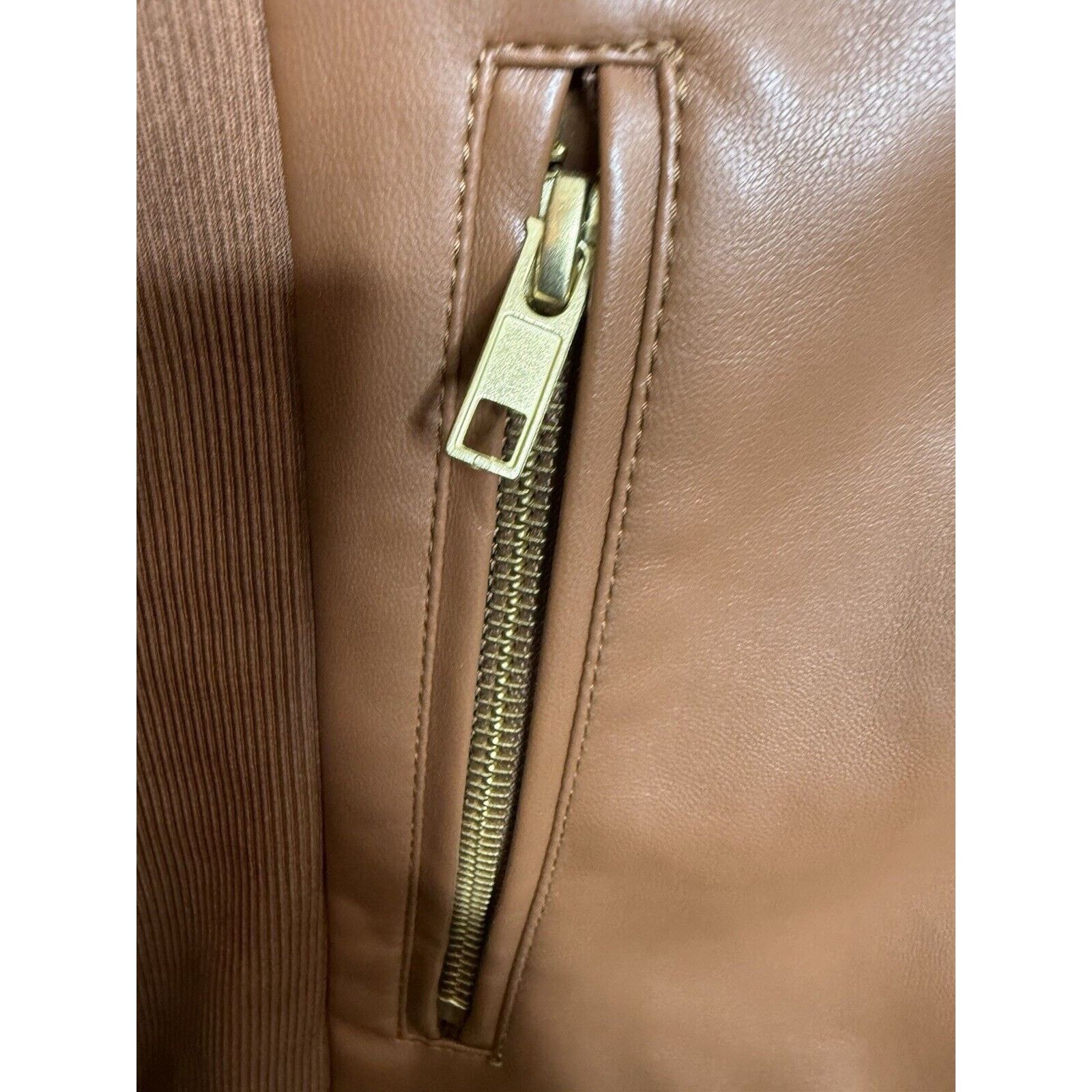 & Other Stories Ana Women’s Faux Leather Jacket Brown Zip XL Biker Moto Coat Size XL / US 12-14 / IT 48-50 - 3 Thumbnail