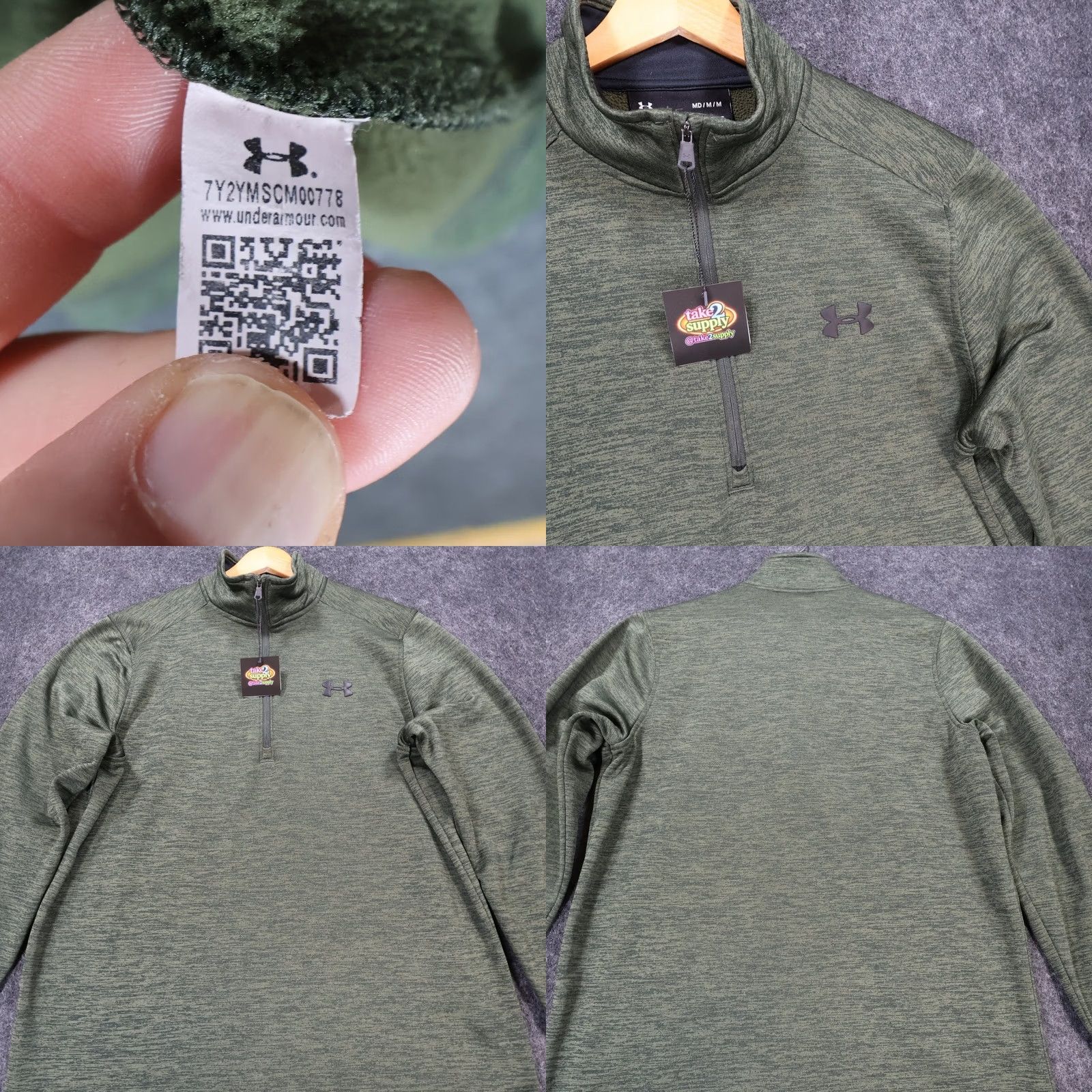 Under Armour Under Armour ColdGear Quarter Zip Pullover Mens Medium Green Fleece Size US M / EU 48-50 / 2 - 8 Thumbnail