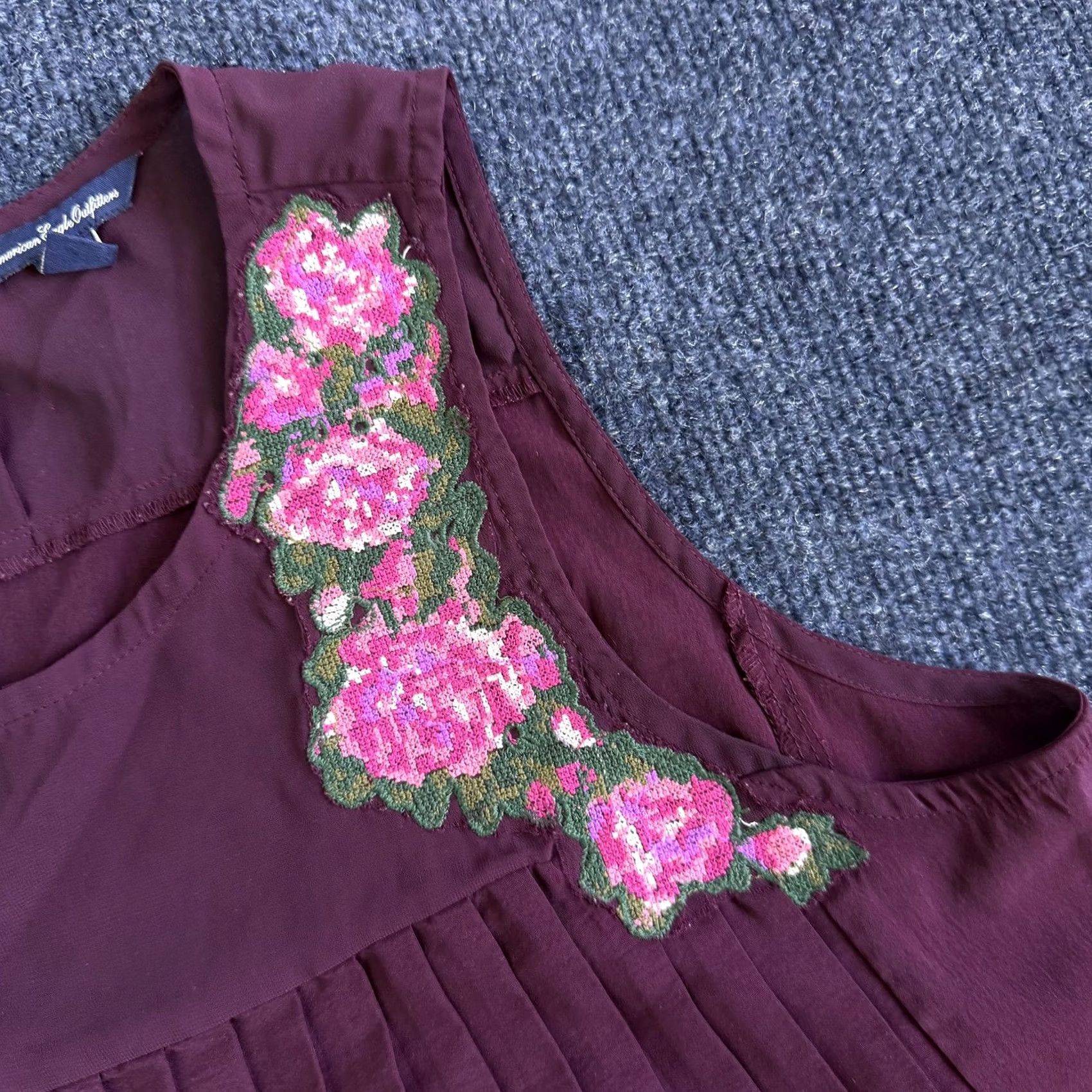 American Eagle Outfitters Y2K American Eagle Outfitters Tank Top Womens M Purple Floral Embroidered Boho Sleeveless Scoop Neck Shirt Ladies Size M / US 6-8 / IT 42-44 - 2 Thumbnail