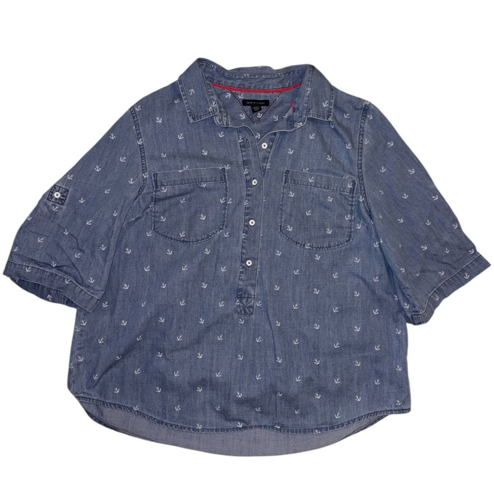 Tommy Hilfiger Tommy Hilfiger Anchor Print Denim Blouse – Size XL Size XL / US 12-14 / IT 48-50 - 2 Thumbnail