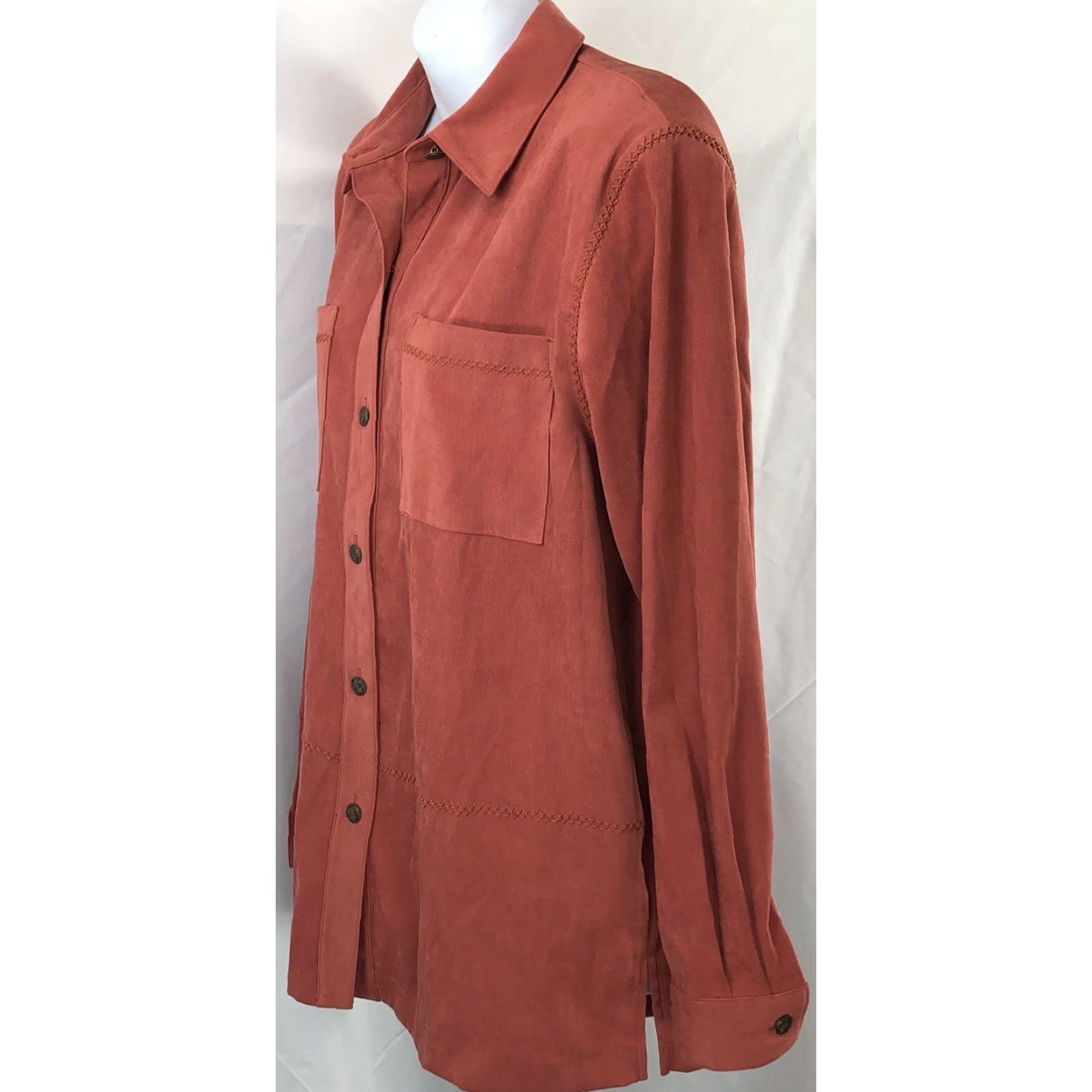 Vintage VINTAGE Alfred Dunner Button-Up Top XL Rust Orange Embroidered Crochet Pocket Back Styled Casual Women's Shirt Size XL / US 12-14 / IT 48-50 - 2 Thumbnail