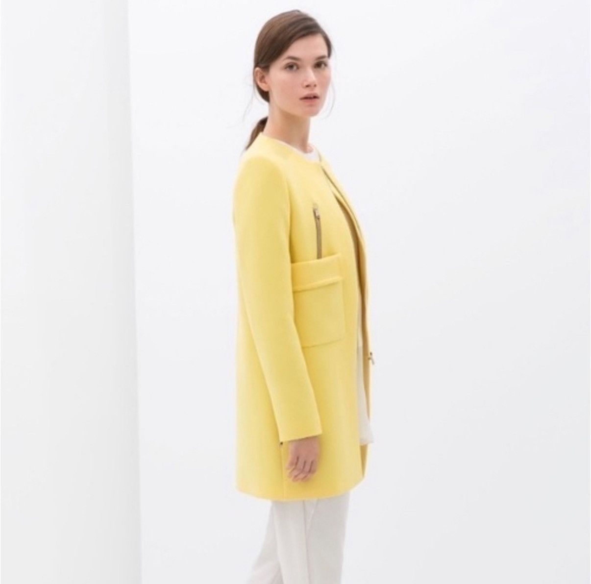 Zara Zara Yellow Coat W/ Zipper Pockets Size Small Size S / US 4 / IT 40 - 2 Thumbnail