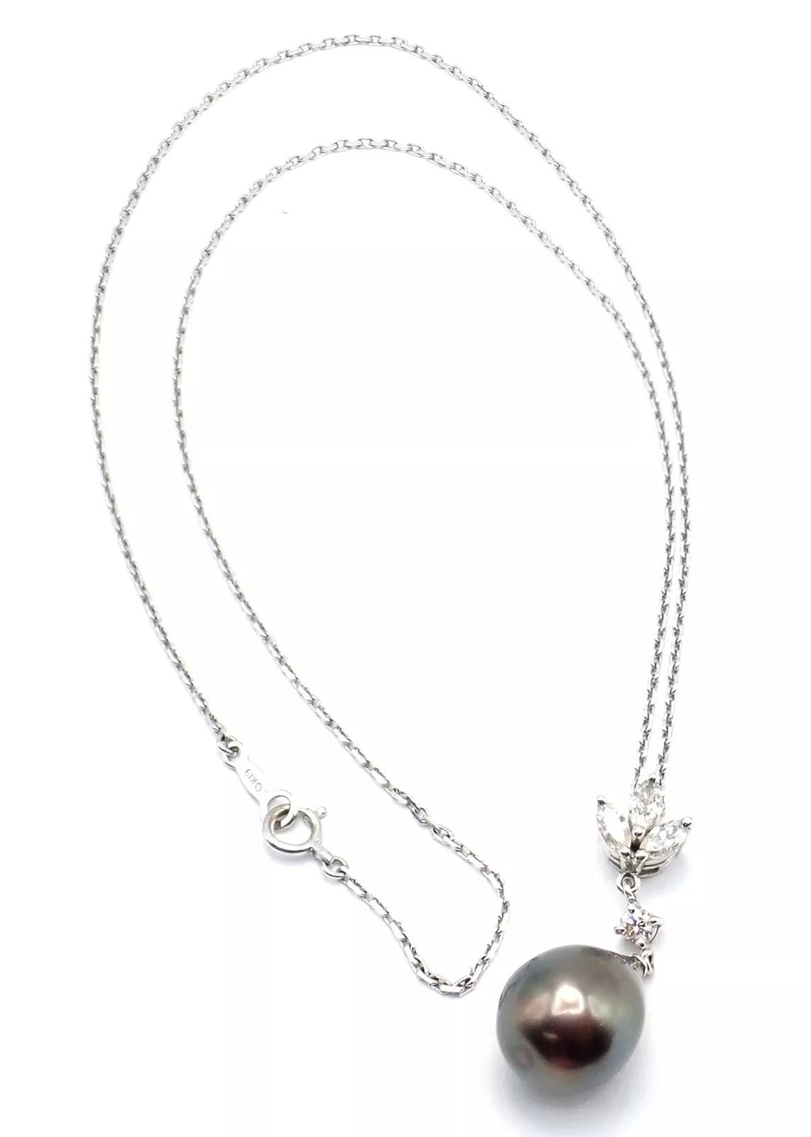 Mikimoto 18k White Gold Tahitian Pearl Diamond Pendant Necklace Size ONE SIZE - 7 Thumbnail