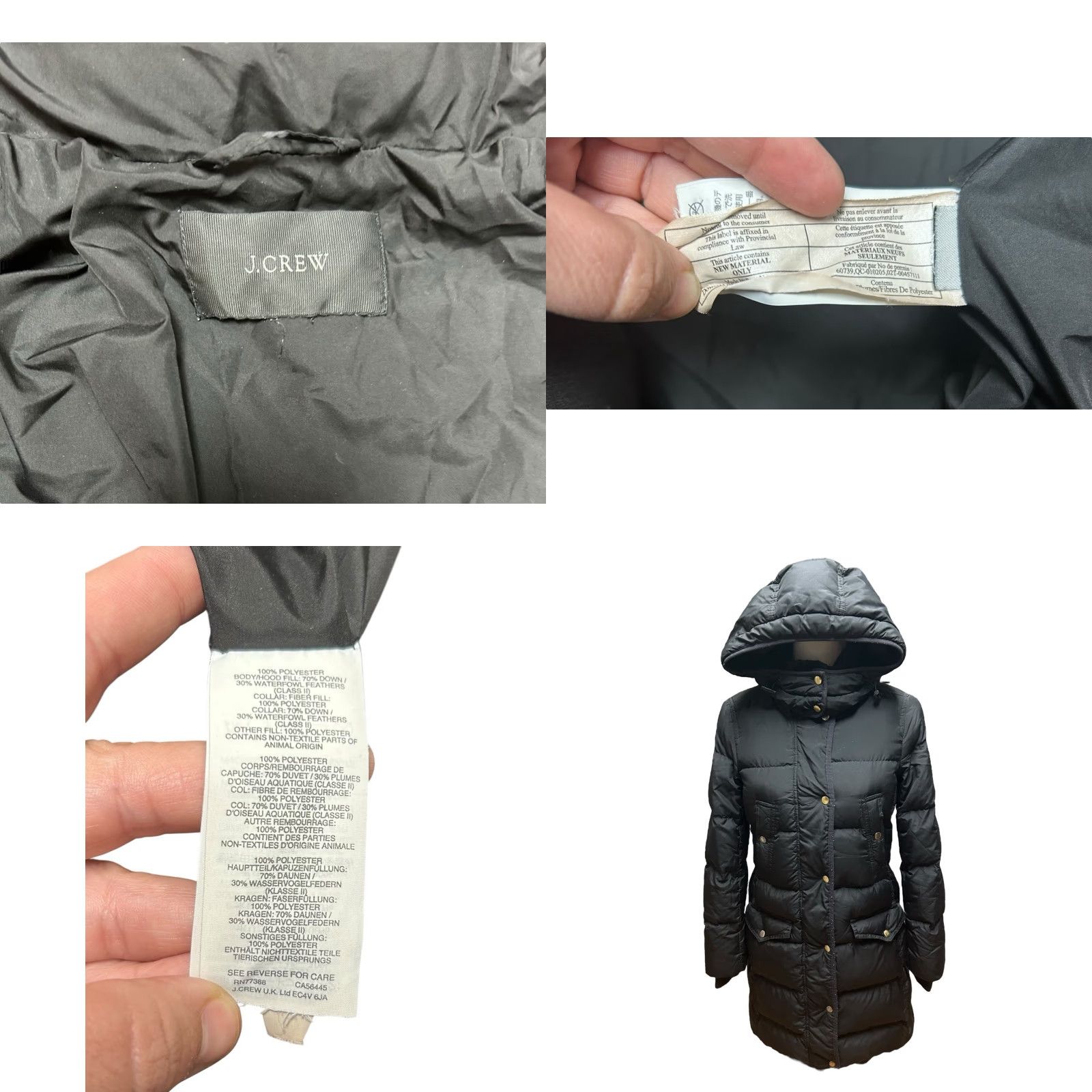 Vintage J Crew Women's Drawstring Hood Pocketed Long Puffer Jackets Solid Black Medium Size M / US 6-8 / IT 42-44 - 11 Thumbnail