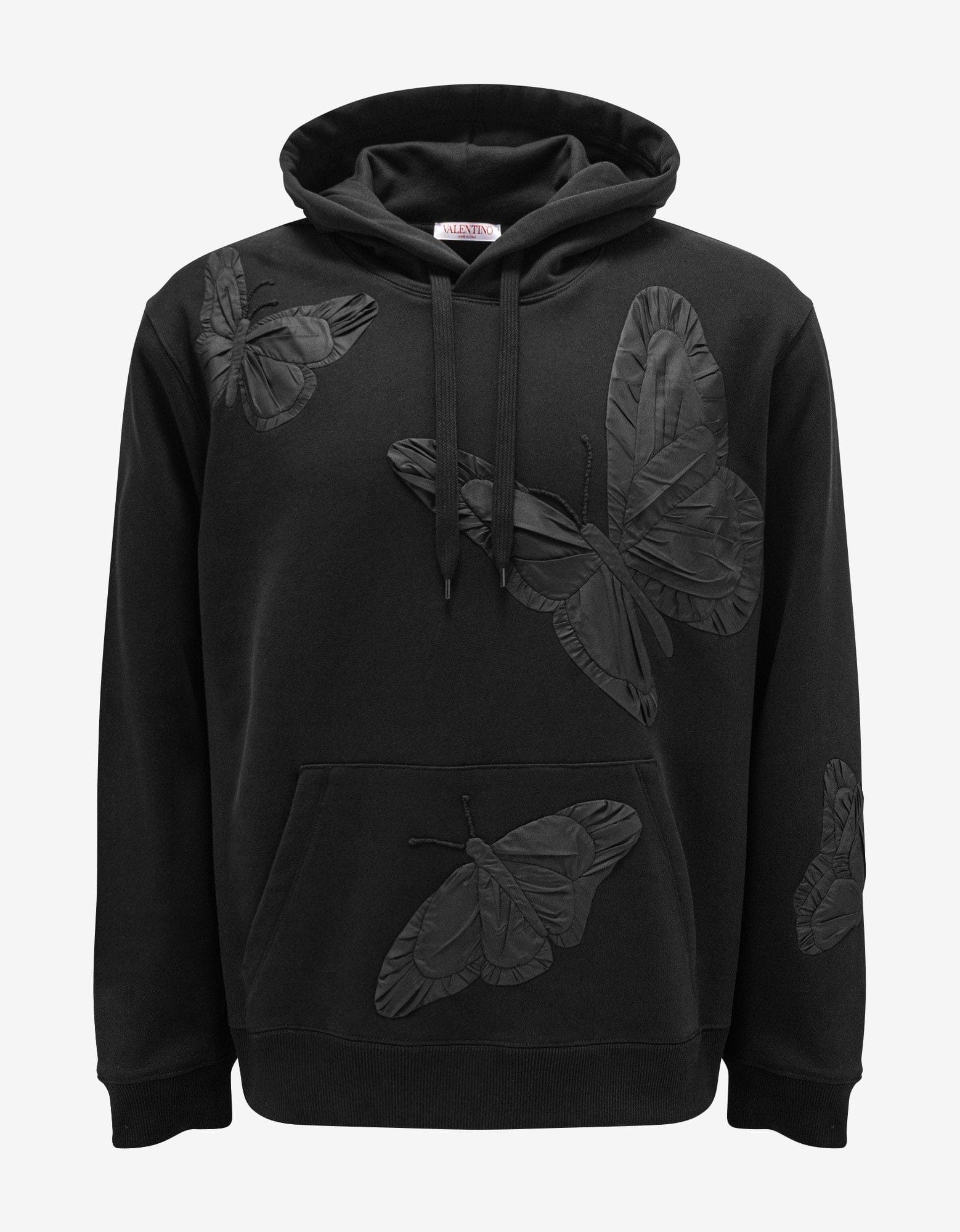 image of Valentino Black Butterfly Applique Hoodie, Men's (Size Small)