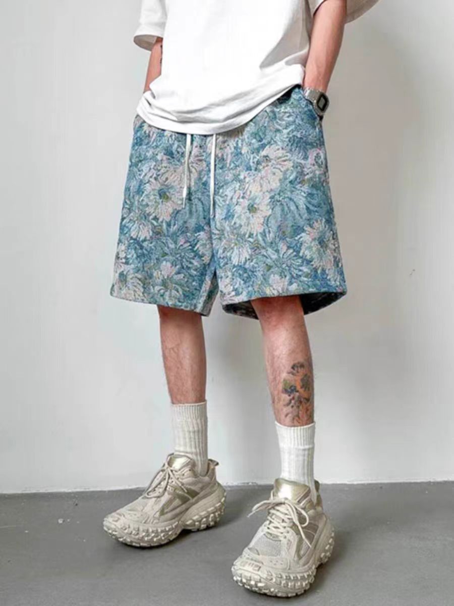 image of Vintage Colorful Daisy Niche High Street Shorts in Blue, Men's (Size 32)