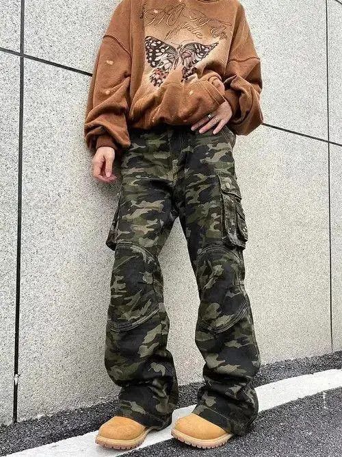Jean Camo Cargo Stacked Flare Pants Size US 32 / EU 48 - 2 Thumbnail