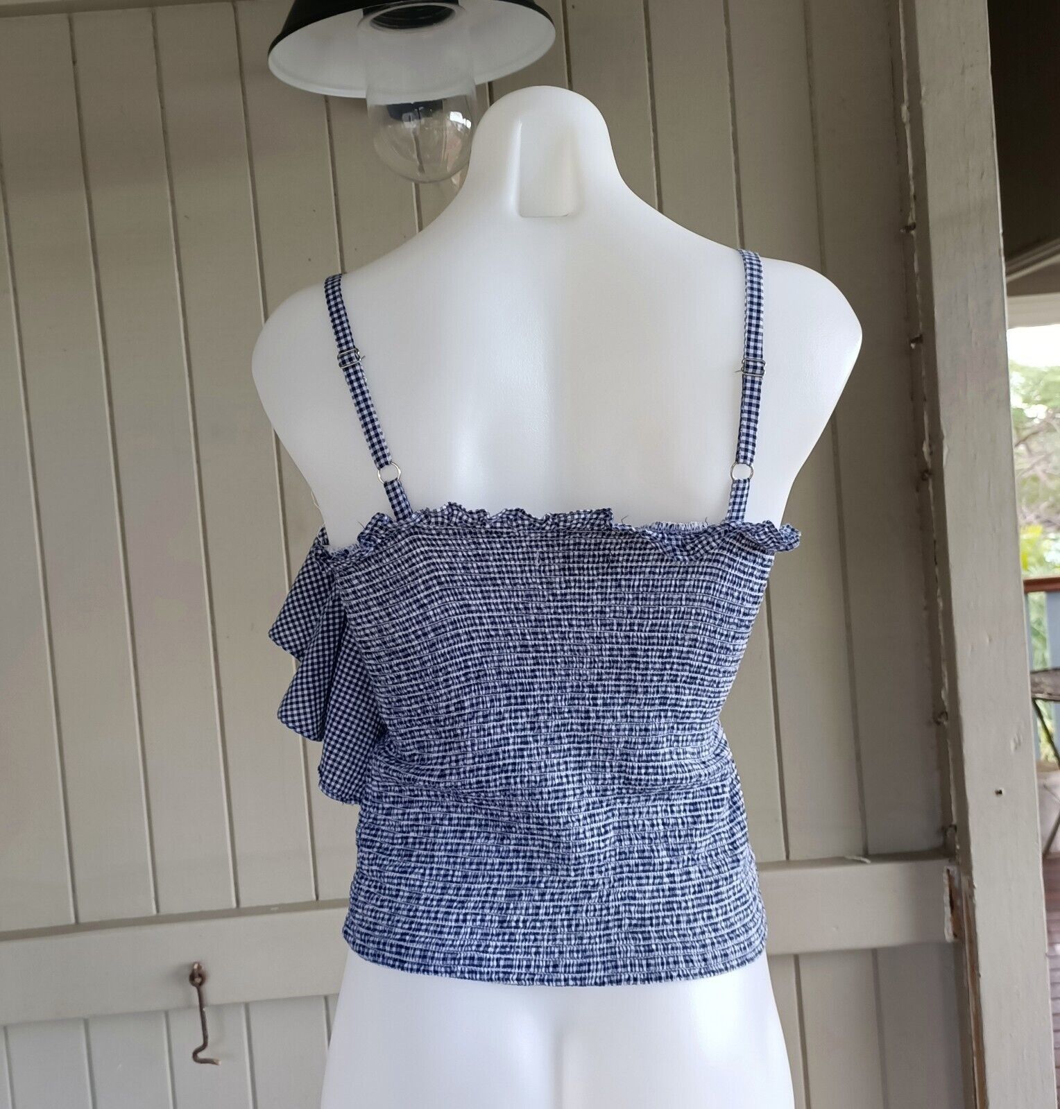 Designer Piper Cami Top Gingham Check Ruffle Cotton Tiered Shirred Size XS / US 0-2 / IT 36-38 - 3 Thumbnail