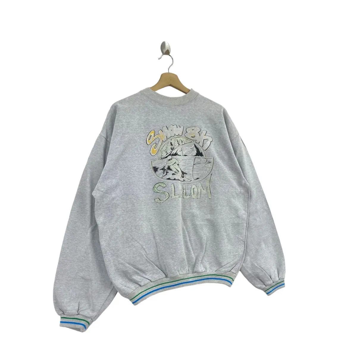 Vintage Vintage 80’ SNOW SKI SLALOM Outdoor Ringer Sweatshirt Size XL / US 12-14 / IT 48-50 - 4 Thumbnail