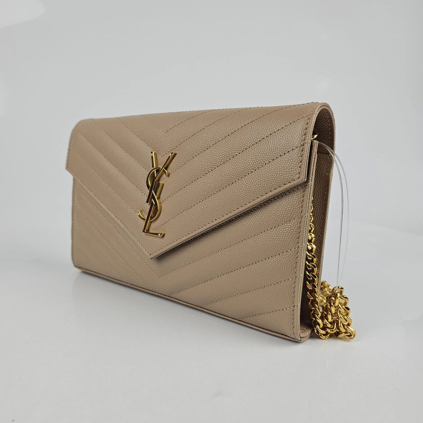 Saint Laurent Paris YSL Cassandre Dark Beige Grained Leather Chain Wallet Size ONE SIZE - 4 Thumbnail