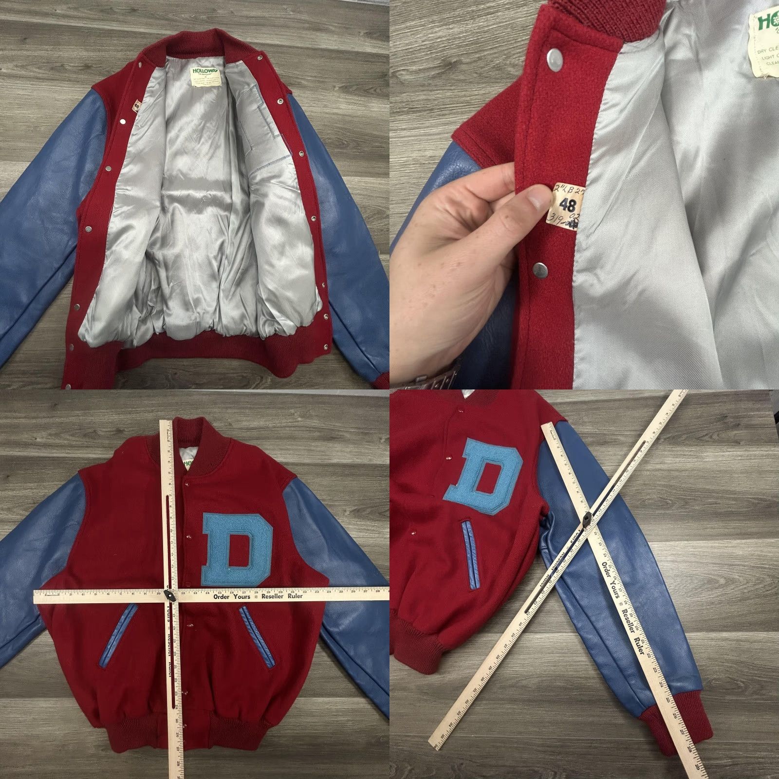Holloway VINTAGE Holloway Jacket Mens XL 48 Wool Varsity Bomber Red USA Detroit Pistons Embroidered D Patch College Sports School Gridiron Fall Winter Casual Size US M / EU 48-50 / 2 - 8 Thumbnail