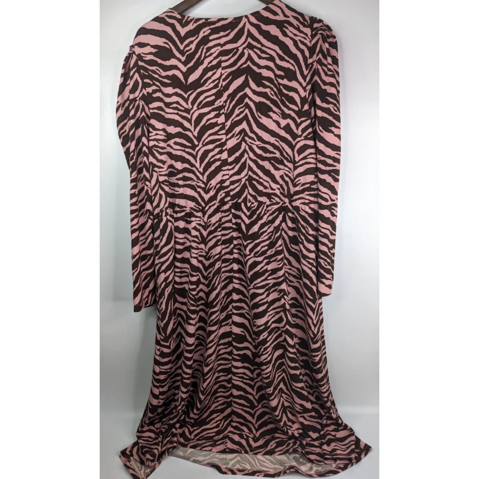 Vintage Eloquii Women’s Plus Size 22/24 Pink Brown Animal Print Scarf Neck Dress NWT Size 3XL / US 20-22 - 5 Thumbnail