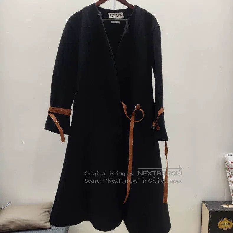 Loewe Loewe Black Wool and Cashmere Tie Front Overcoat Size S / US 4 / IT 40 - 1 Thumbnail