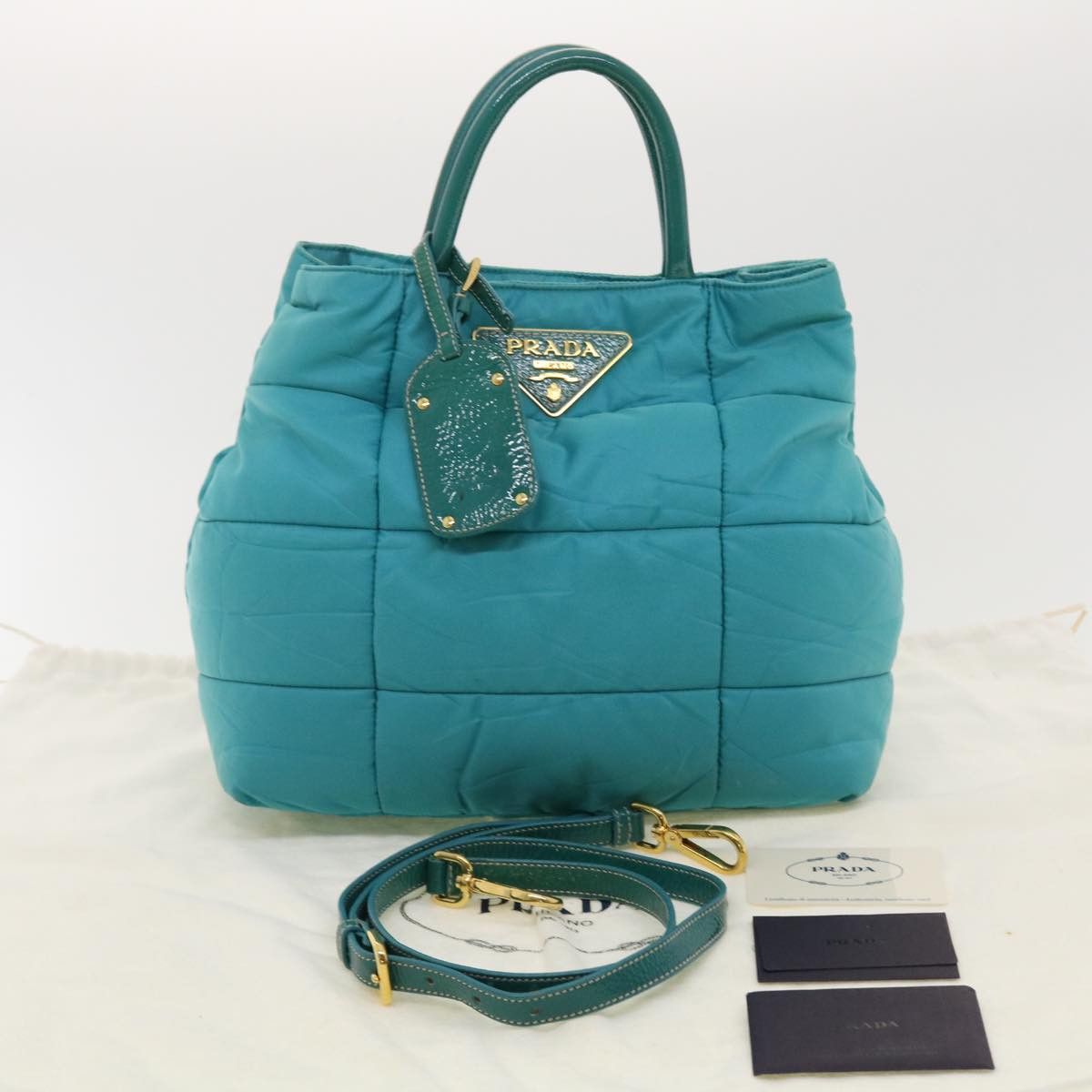 Prada PRADA Quilted Hand Bag Nylon Turquoise Blue Size ONE SIZE - 12 Thumbnail